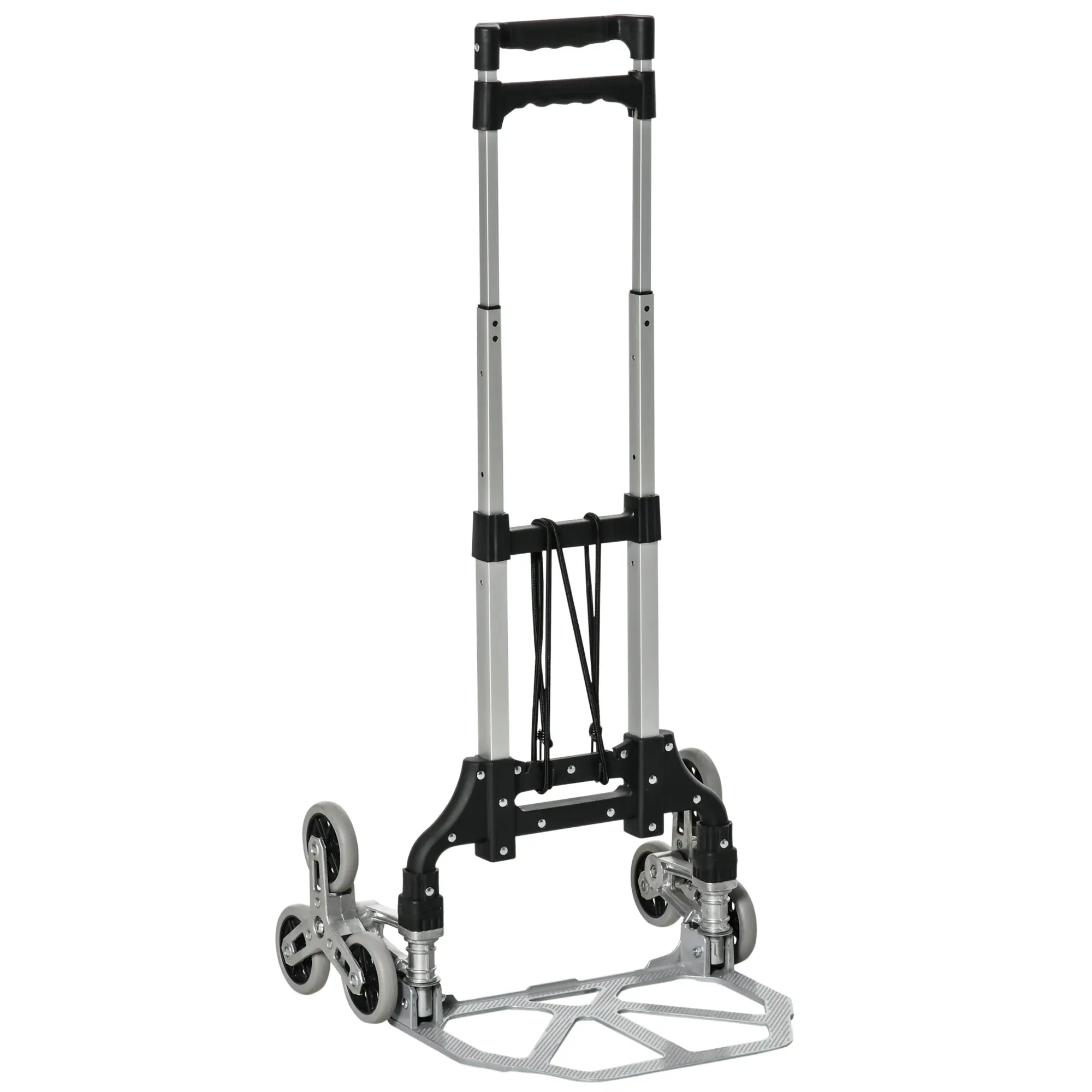 Folding Stair Climber with 6 Wheels, Transport Cart incl. Fastening Strap, Automatic Folding Function, max. 70 kg Load Capacity, for Moving & Heavy Items, Silver