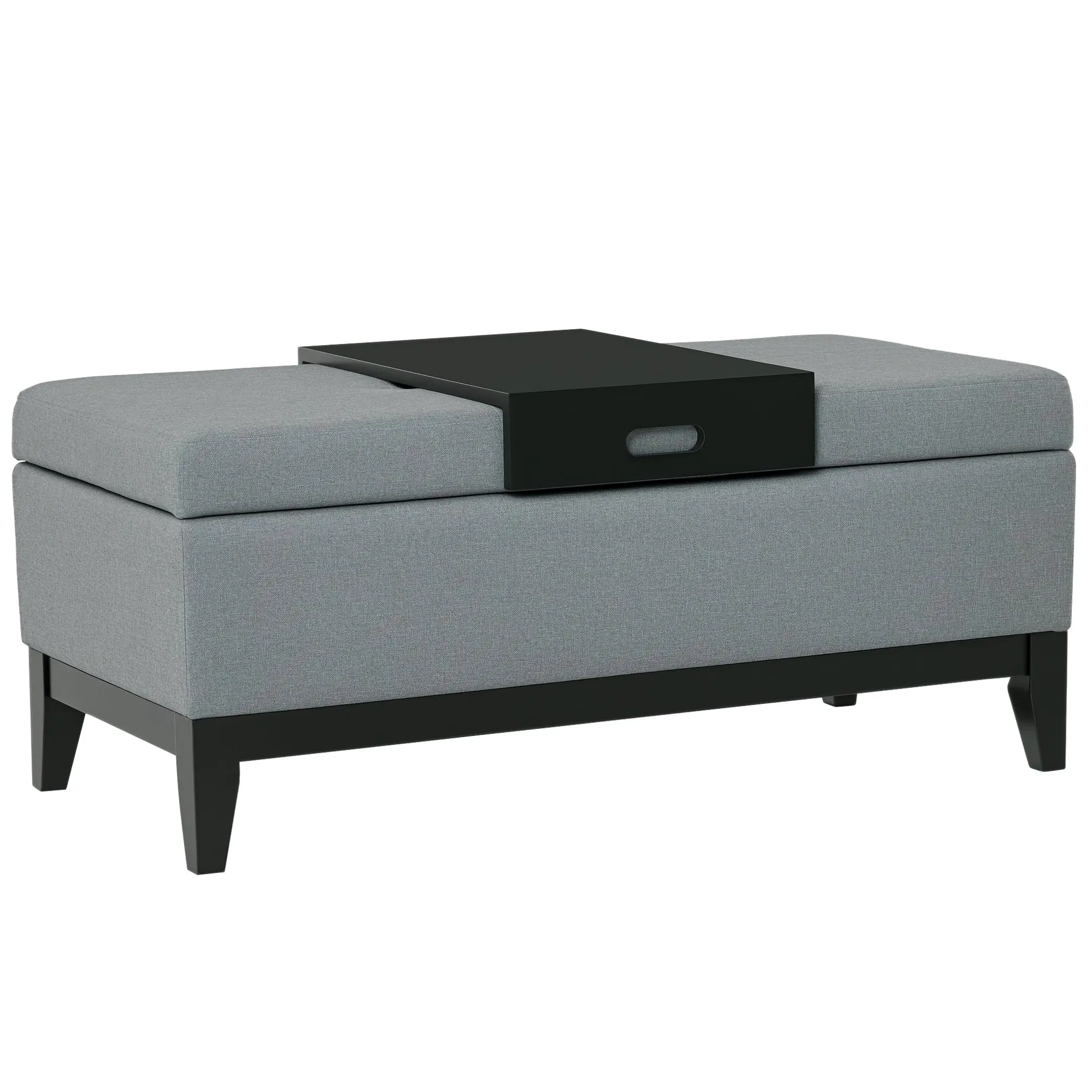 Storage Bench with Removable Tray Upholstered Ottoman with Linen Look, Storage Chest with Wooden Legs, Bedroom Bench for Living Room Bedroom Entryway 107 x 50 x 44 cm, Dark Gray
