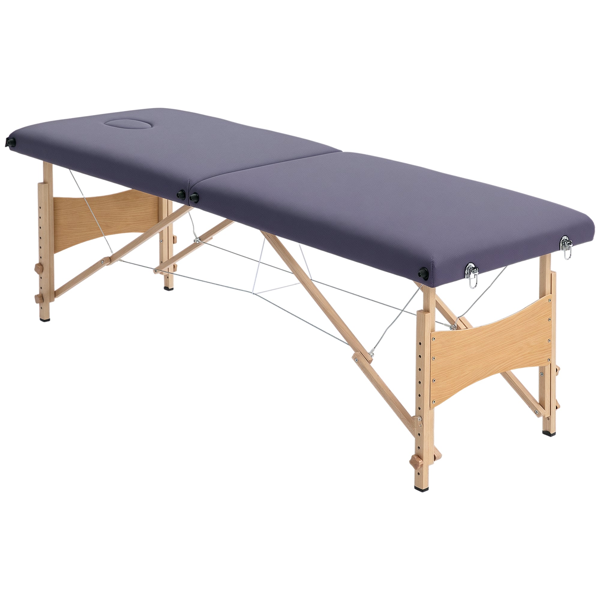 HOMCOM Klappbare Massage-Tisch Portabel Massage-Bett mat Kappkissen Bouchhuelz Struktur Physiotherapie Tisch mat verstellbarer Héicht an Tragebang 186x60x58-81 cm Purpur