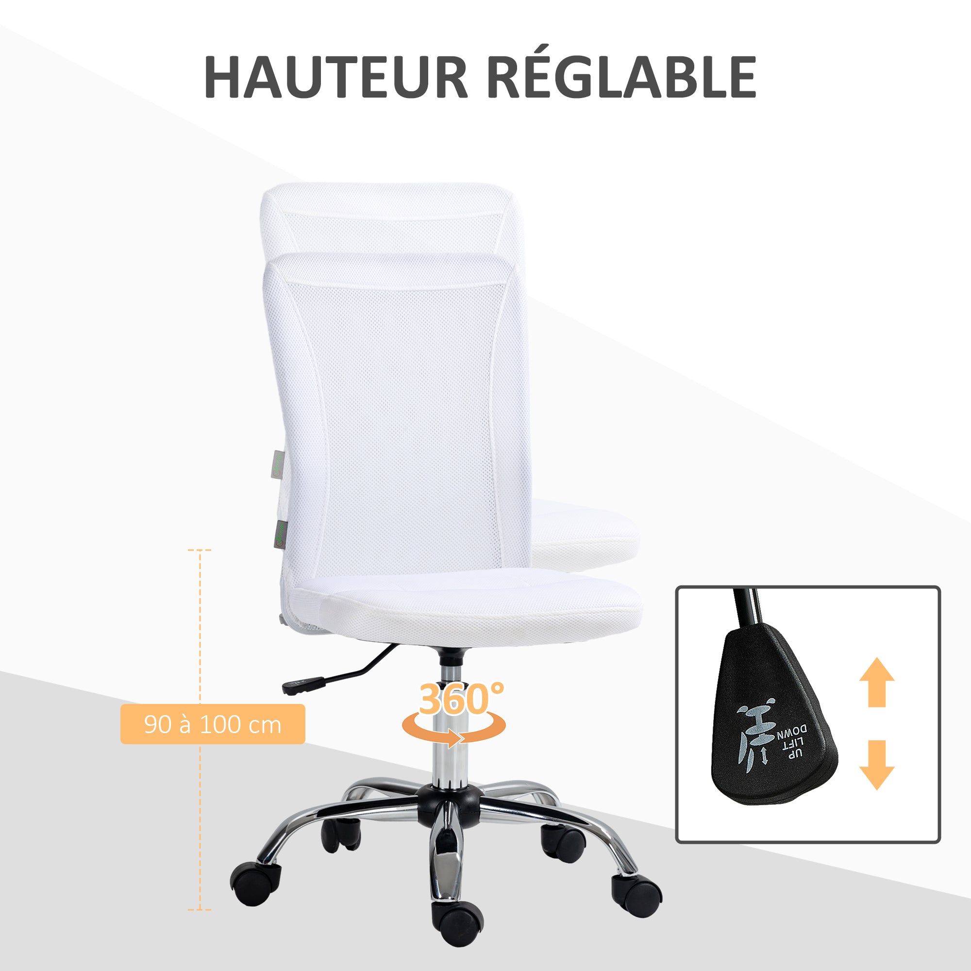 Ergonomic Office Chair Adjustable Height Manager Chair 360° Swivel White Mesh Upholstery