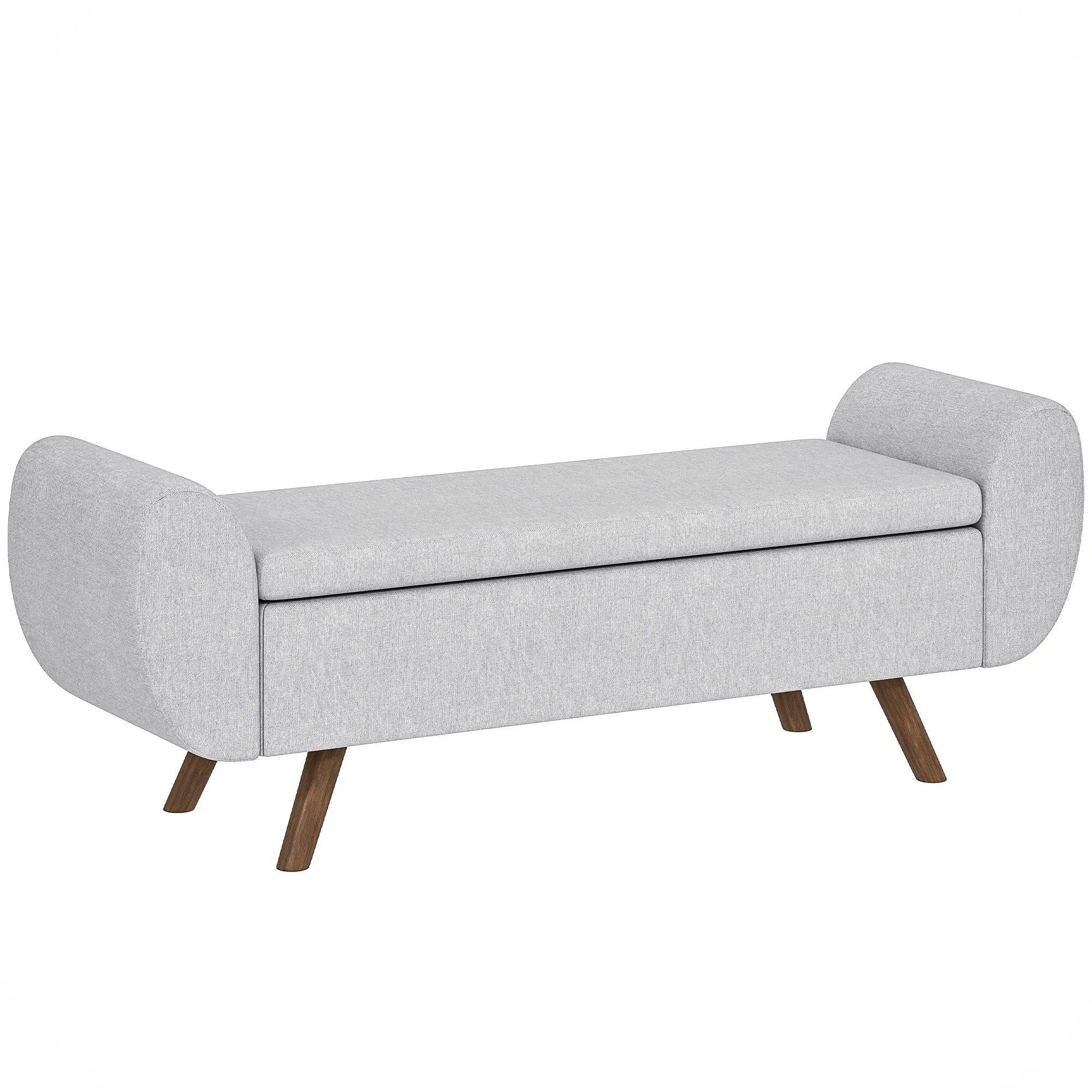 Storage Bench 53.8L Ottoman End-of-Bed Storage Chest Footstool with Padded Linen Seat and Armrests, for Living Room, Bedroom, Entryway, 132 x 42 x 50 cm, Gray
