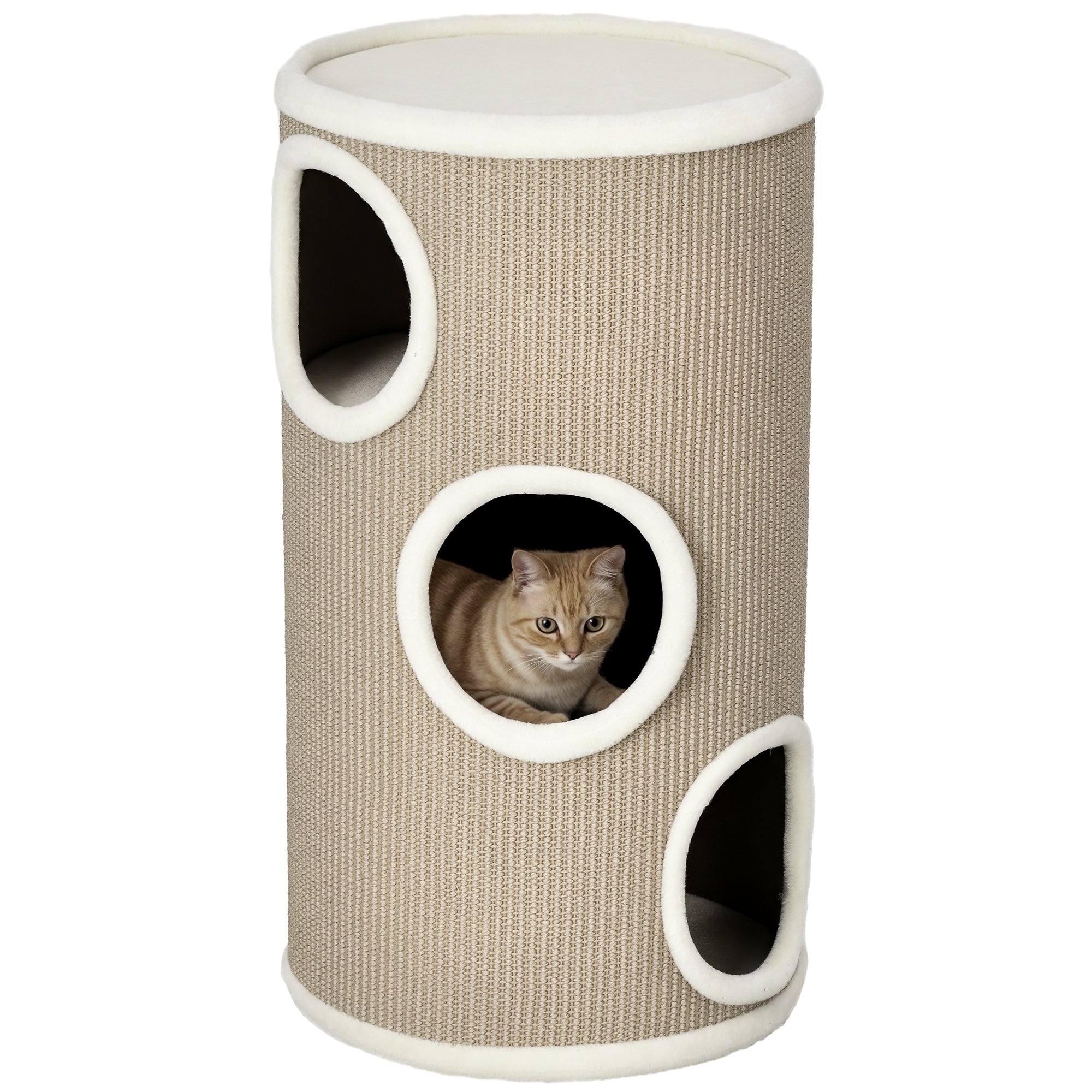Scratching Barrel 70 cm High ? 38 cm Three-Story Cat Barrel with Plush Edge, Cat Cave, Scratching Post for Small Cats, Brown