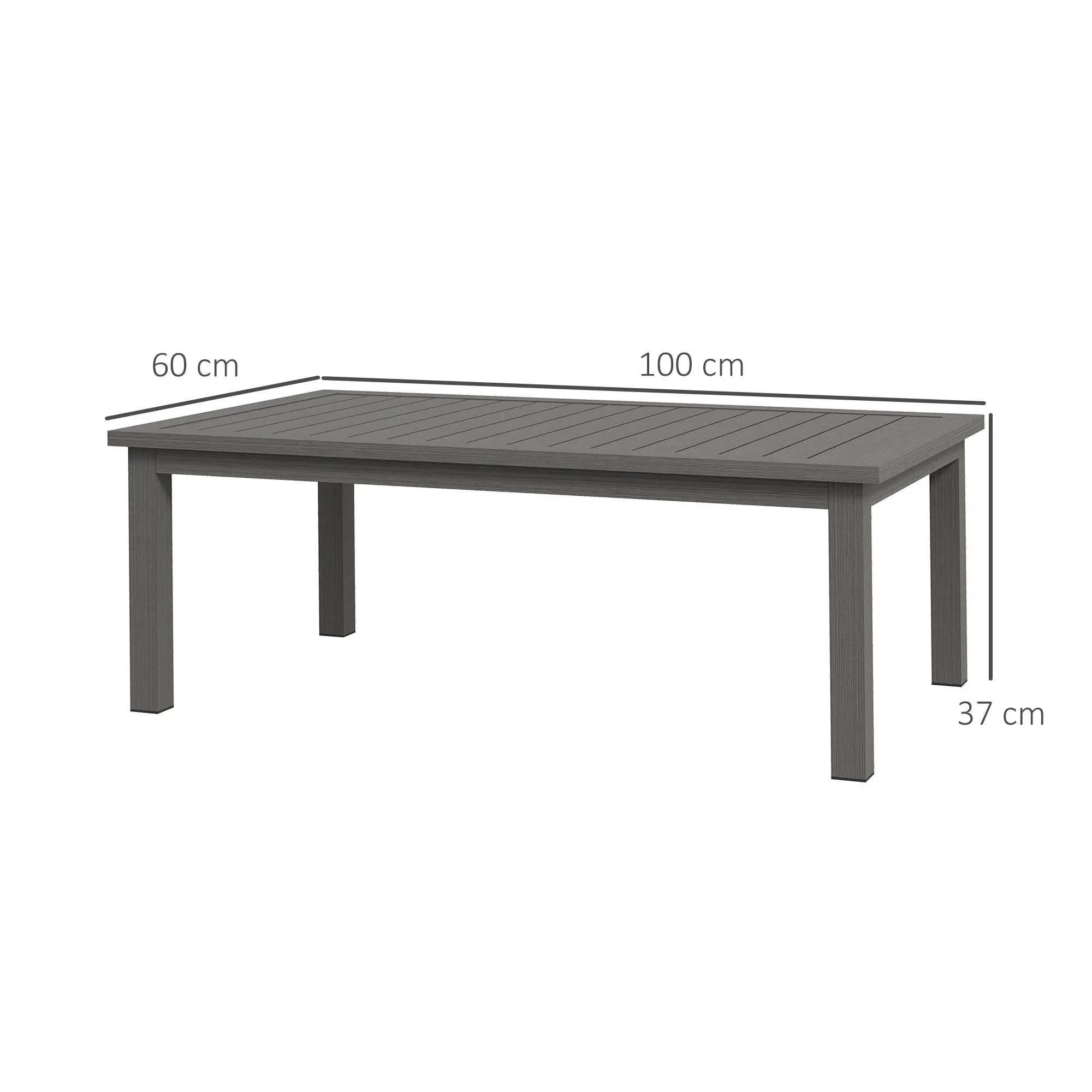 Rectangular Coffee Table Garden Table with Slatted Top for Indoor/Outdoor Use, Aluminum, Brown, 100L x 60W x 37H cm