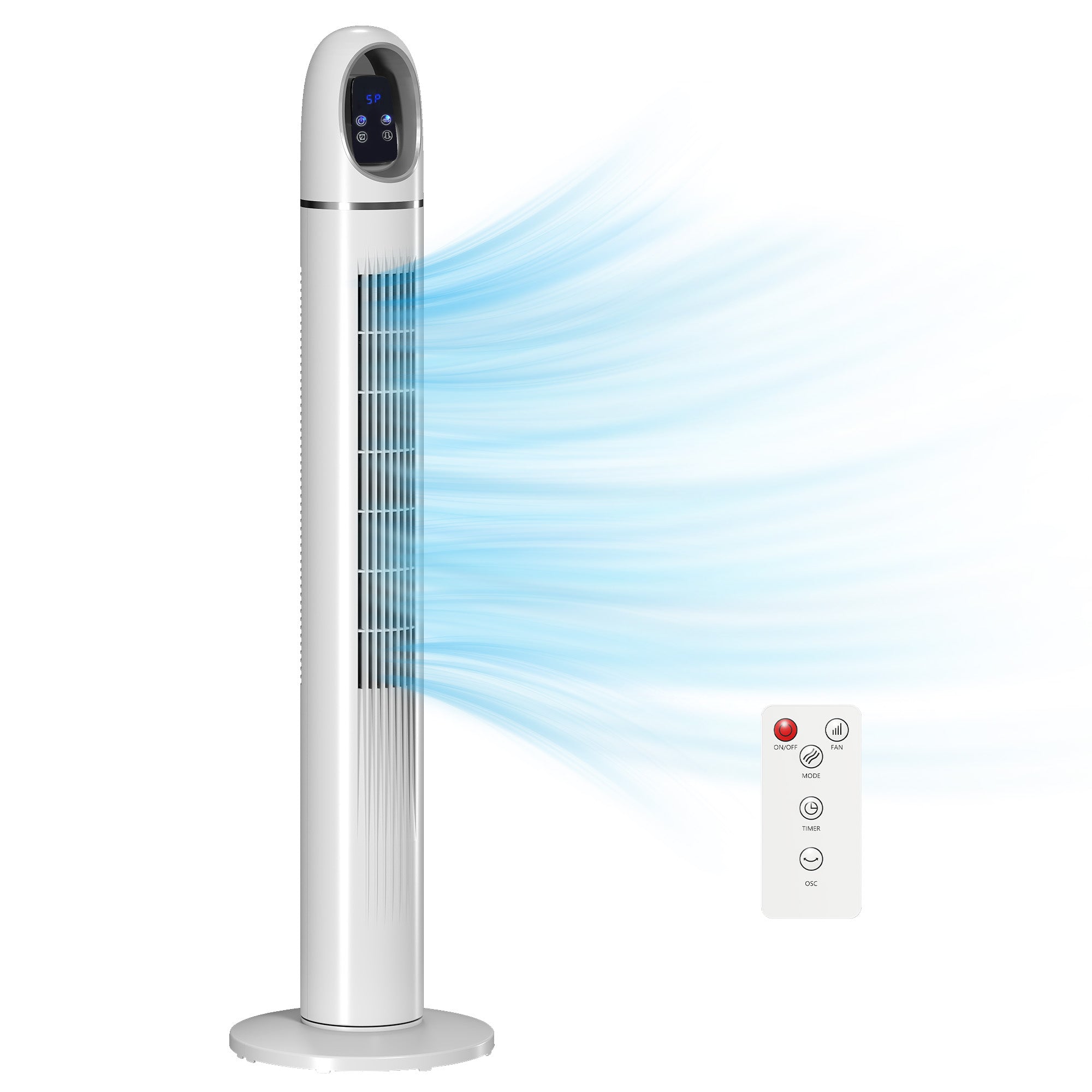 HOMCOM Turmventilator – Leiser Standventilator mit Fernbedienung, 3 Stufen & Modi, 24‑h Timer, 70° Oszillation, LED‑Display – Weiß