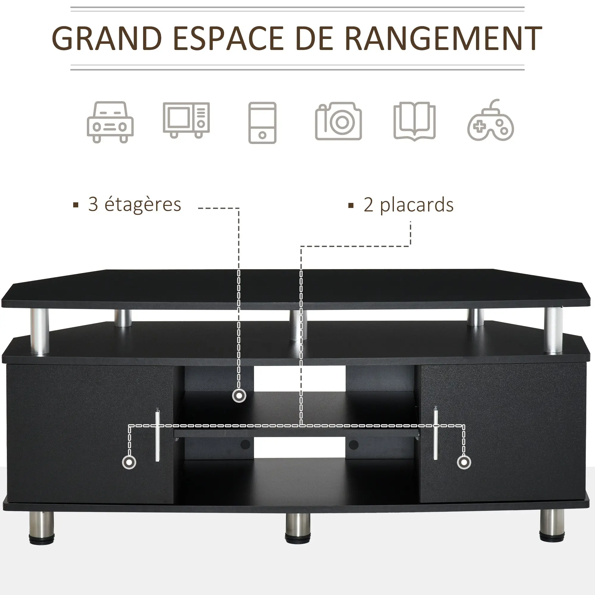 TV stand TV cabinet wooden TV stand for TVs up to 55 inches with large shelf, cupboard doors, and open compartment for living room bedroom, 120 x 40 x 52 cm, black