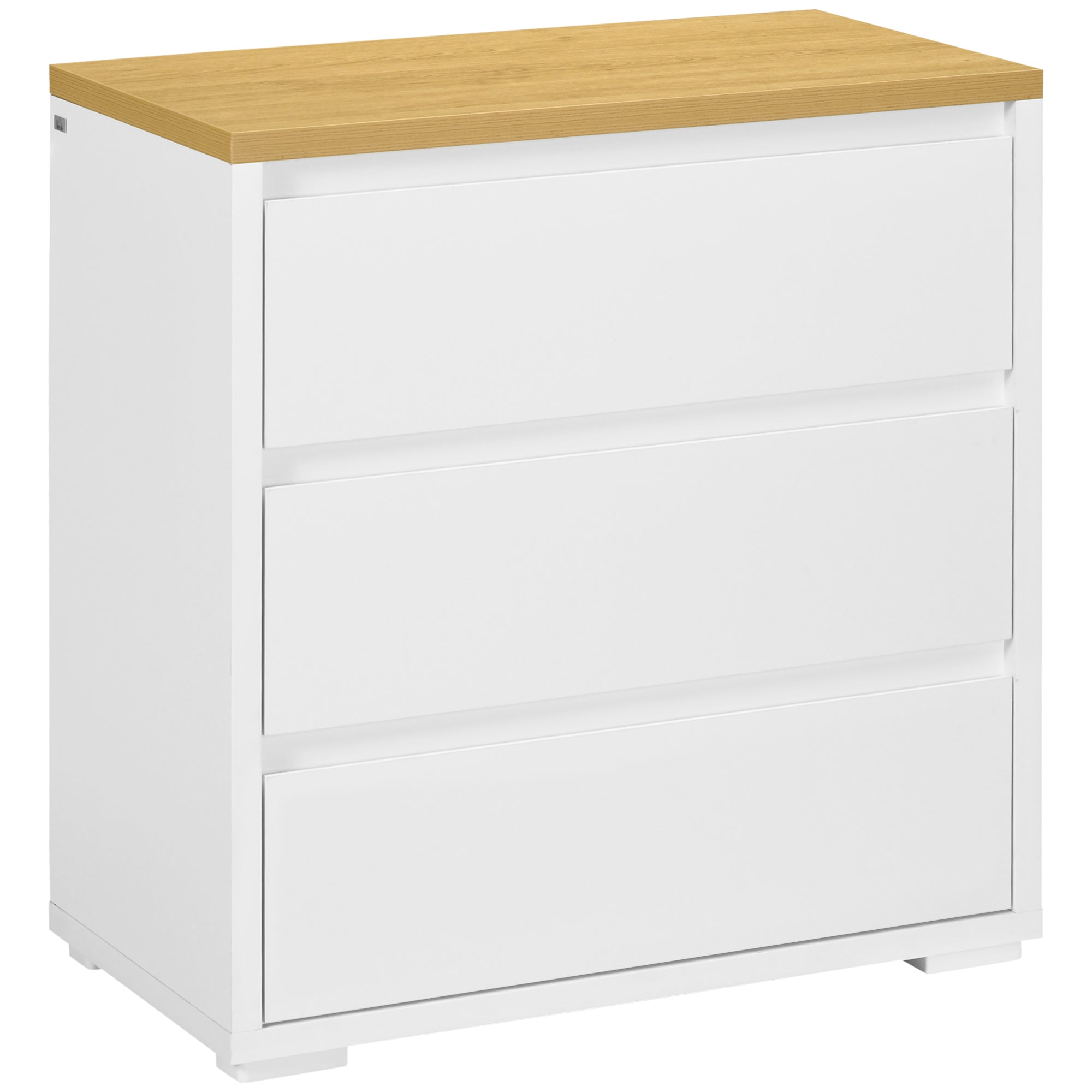 HOMCOM 3-fiókos Fehér Forgácslap Komód Hálószobába, Tanulmányba és Nappaliba, 70x37x75cm