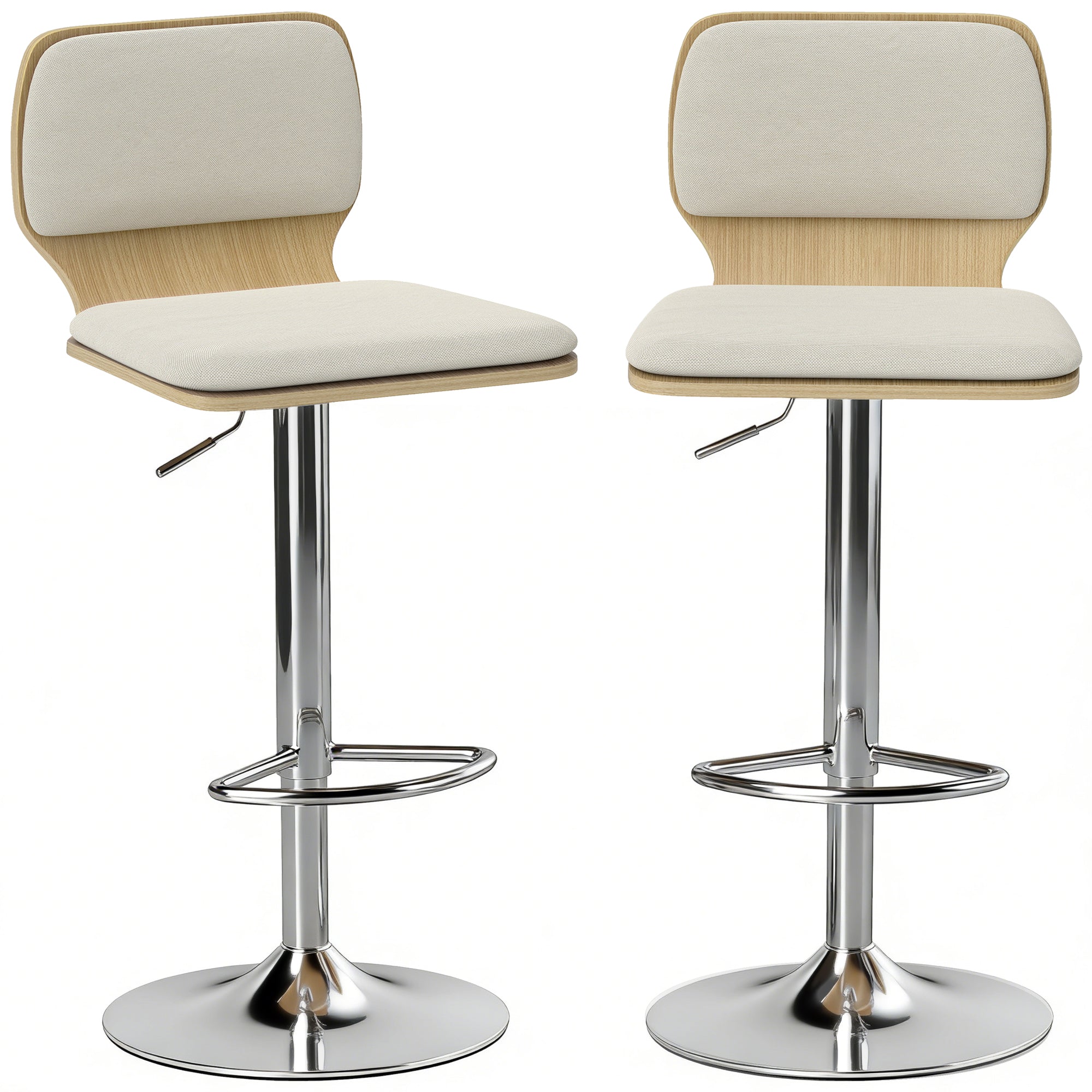 HOMCOM 2-pack 360° snurrbara barstolar, höjdjusterbara 81–102 cm, linnetyg, beige