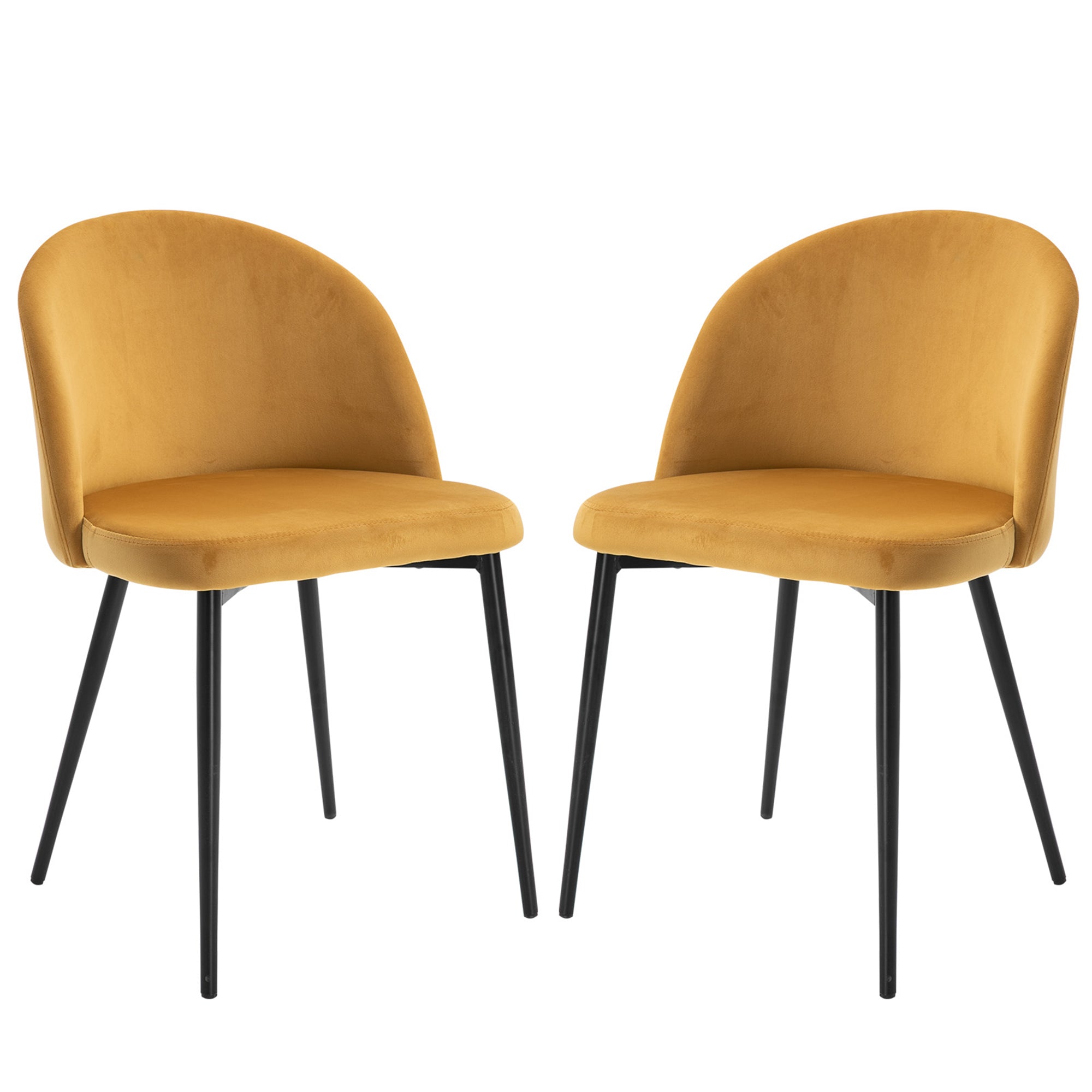 HOMCOM Sæt med 2 Velour Betrukne Spisestole med Polstret Rygstøtte og Metalben 90 kg Belastningskapacitet til Stuen 49x50x77 cm Kamel