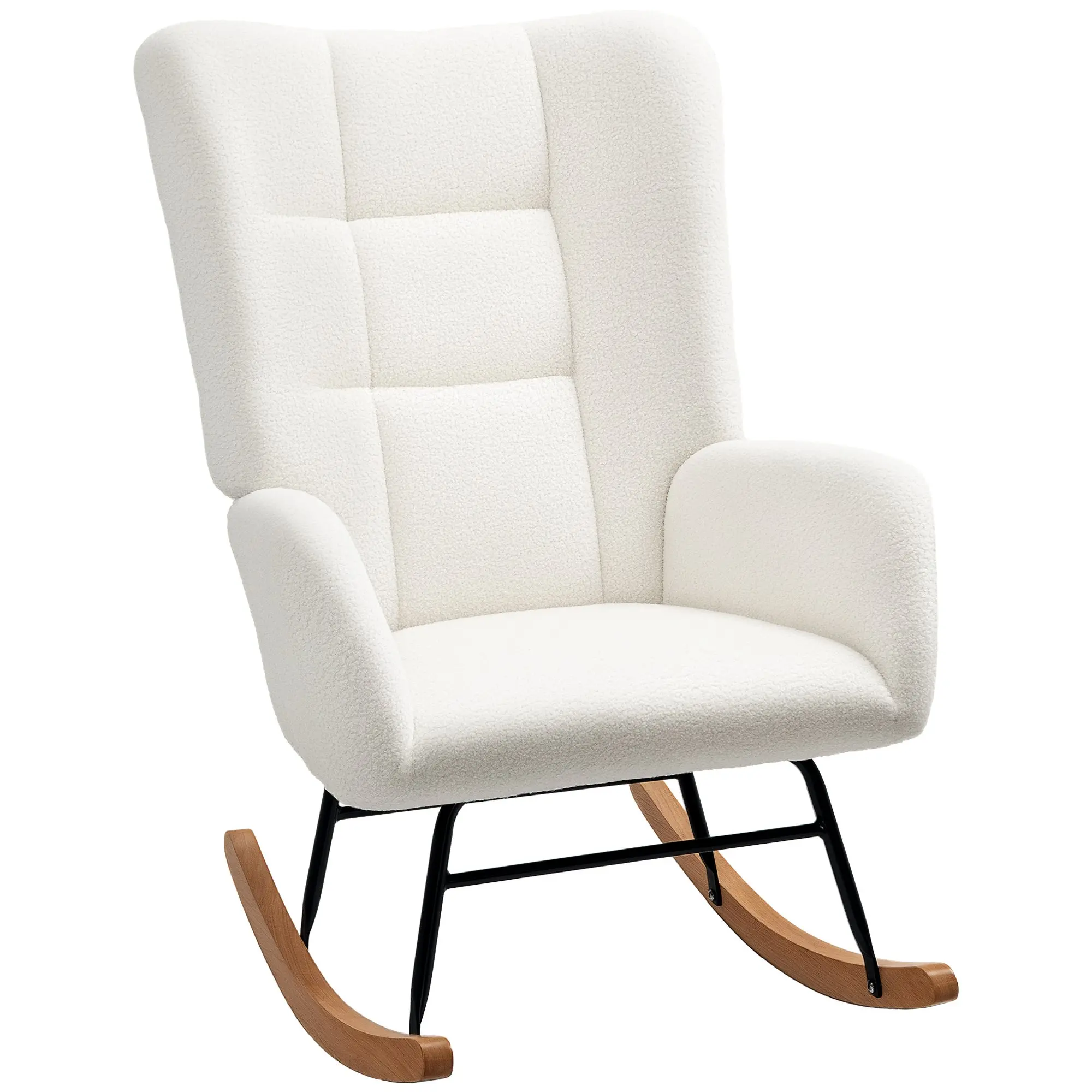 Rocking Chair, Rocking Armchair with Armrest, Teddy Velvet Look, Relax Armchair with Wooden Rockers, Rocking Nursing Chair for Bedroom, Living Room, Cream