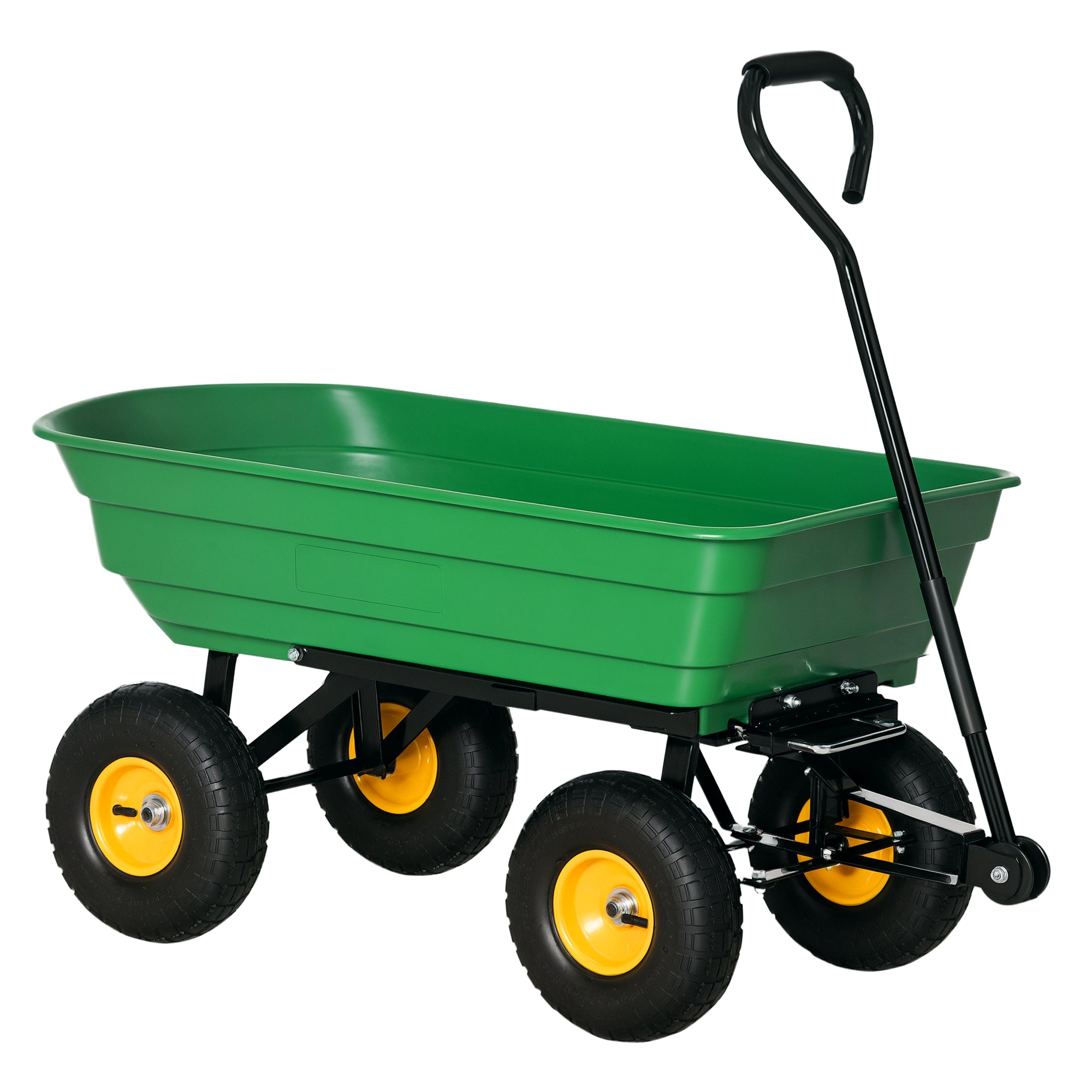 Outsunny Gartendump Cart - 75 L Kapazitéit 200 kg Ladung Transport Cart Strand Cart mat Stolrahmen an 4 Airt-fëllten Rieder Gréng