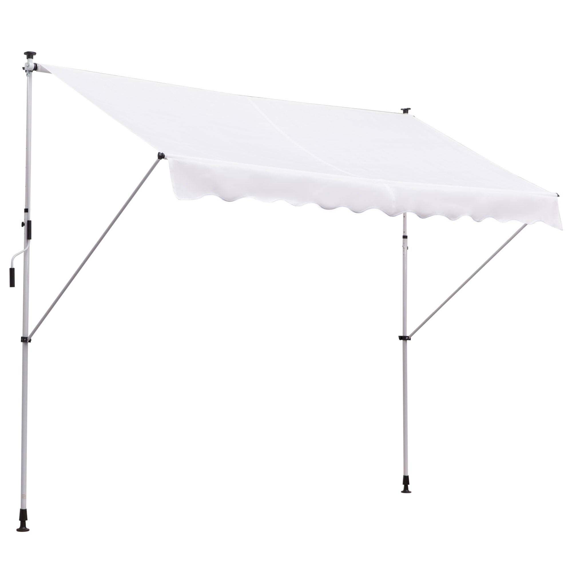 Outsunny Tõmmatav Manuaalne Markiis 300x150x170-280 cm Rikkalikum Markiis Reguleeritava Kõrguse Kurnaga ja Päikesekaitsega Terassile Aed Valge