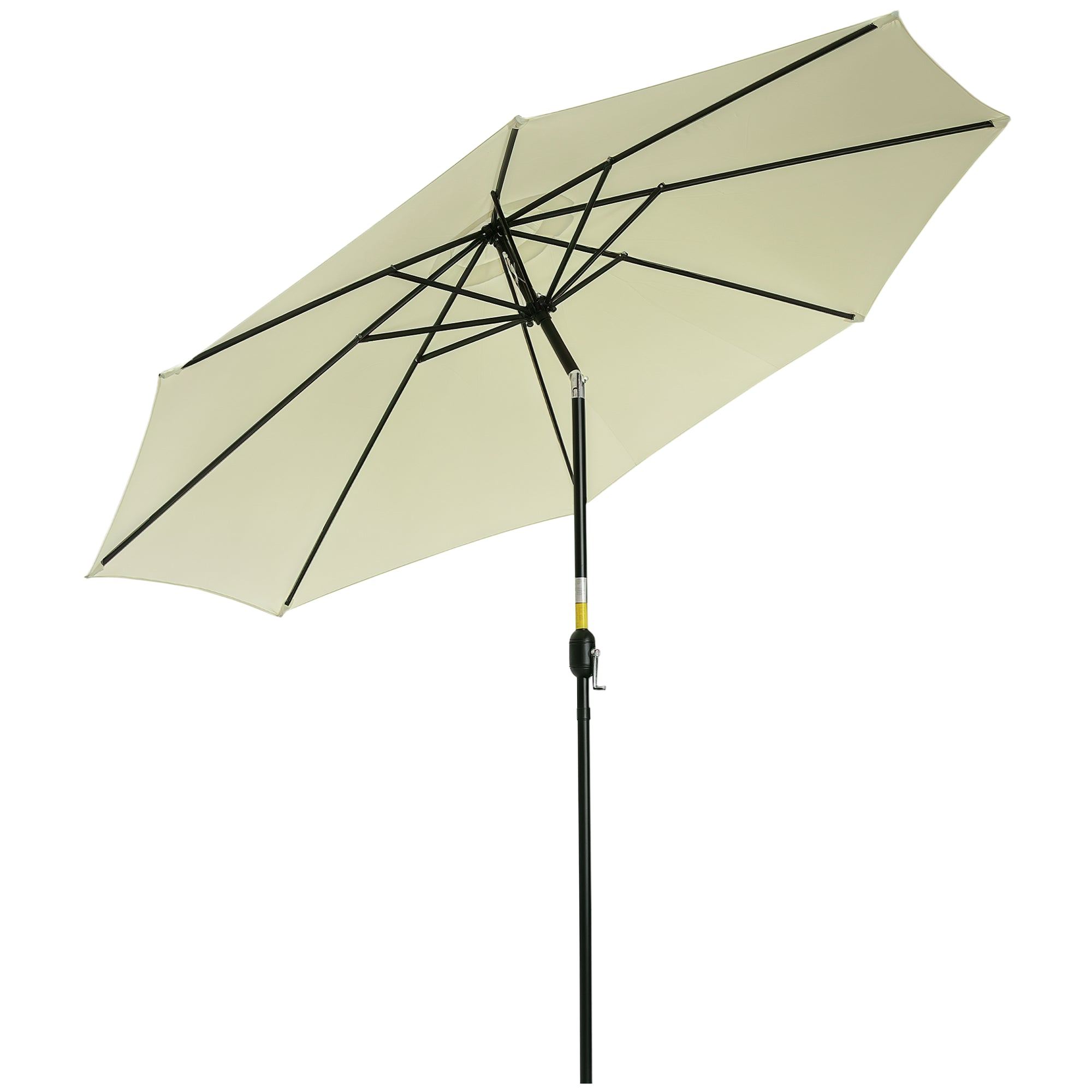 Outsunny Utomhus Sned Parasol med 8 Ribbor och Vev, Metall- och Polyester Trädgårdsparasol, Ø295x250 cm, Beige