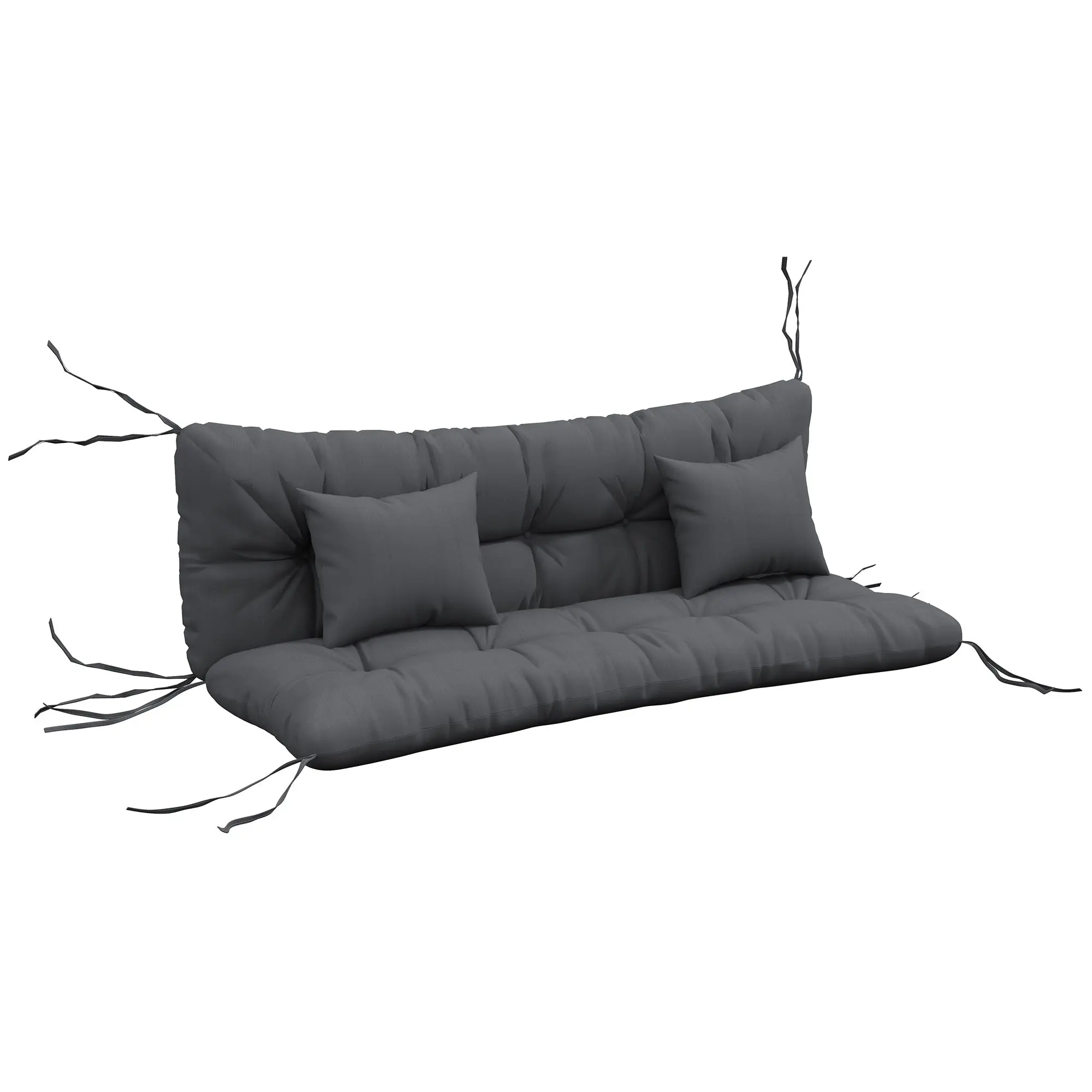 4-Piece Seat Cushion Set, 150x50 cm Water-Resistant Chair Cushions with Tie Strings, Knotted Design 10cm Thick Padding for Swing, Seat Pad for Home, Garden, Sofa, Dark Grey