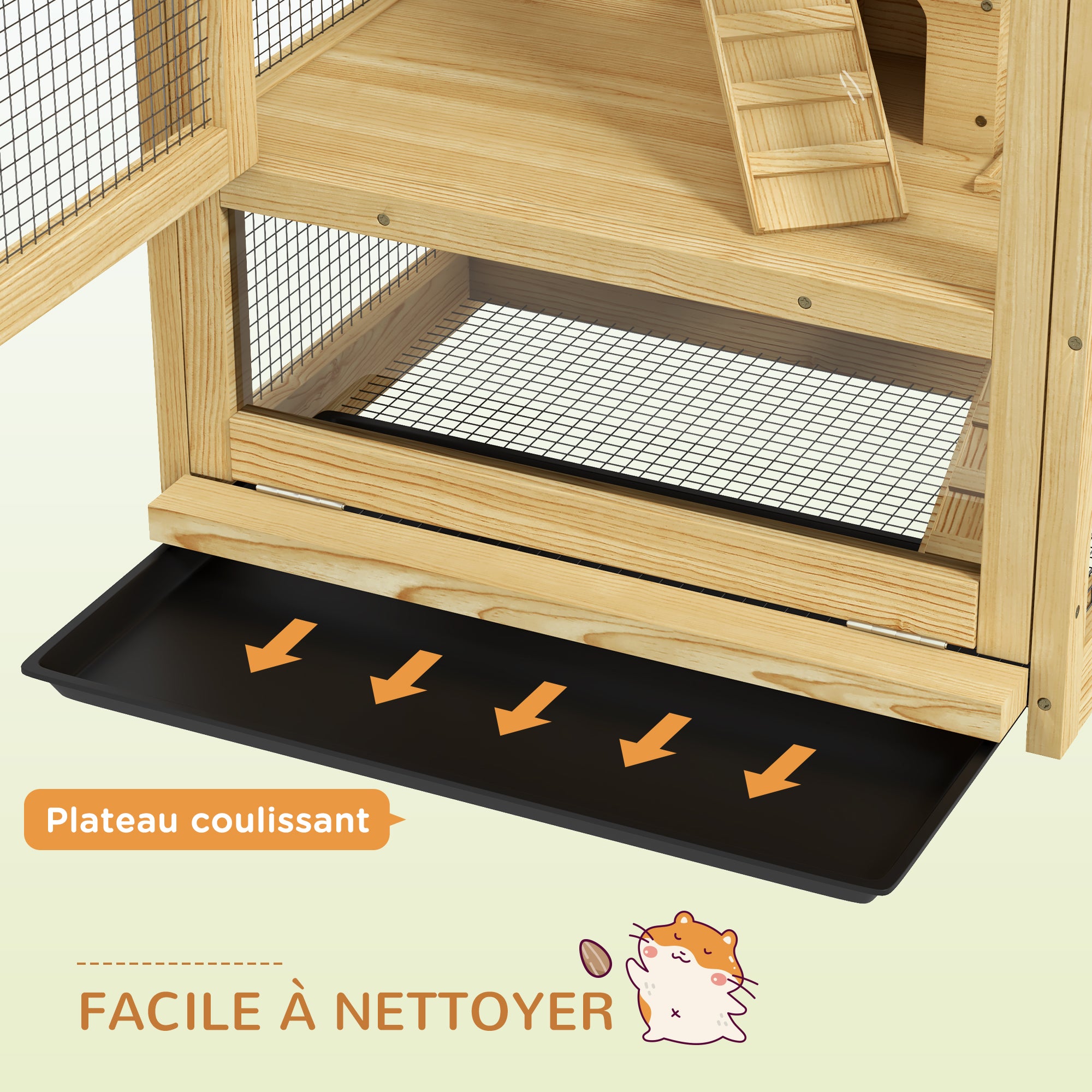 PawHut Hamster oder Mouse Käfig, kleng Déieren Holz 5 Niveauën mat Ladder, Haus, Schwéng, ofgeholl Tray, Waasserdispenser, 54 x 38 x 131 cm, Natierlech