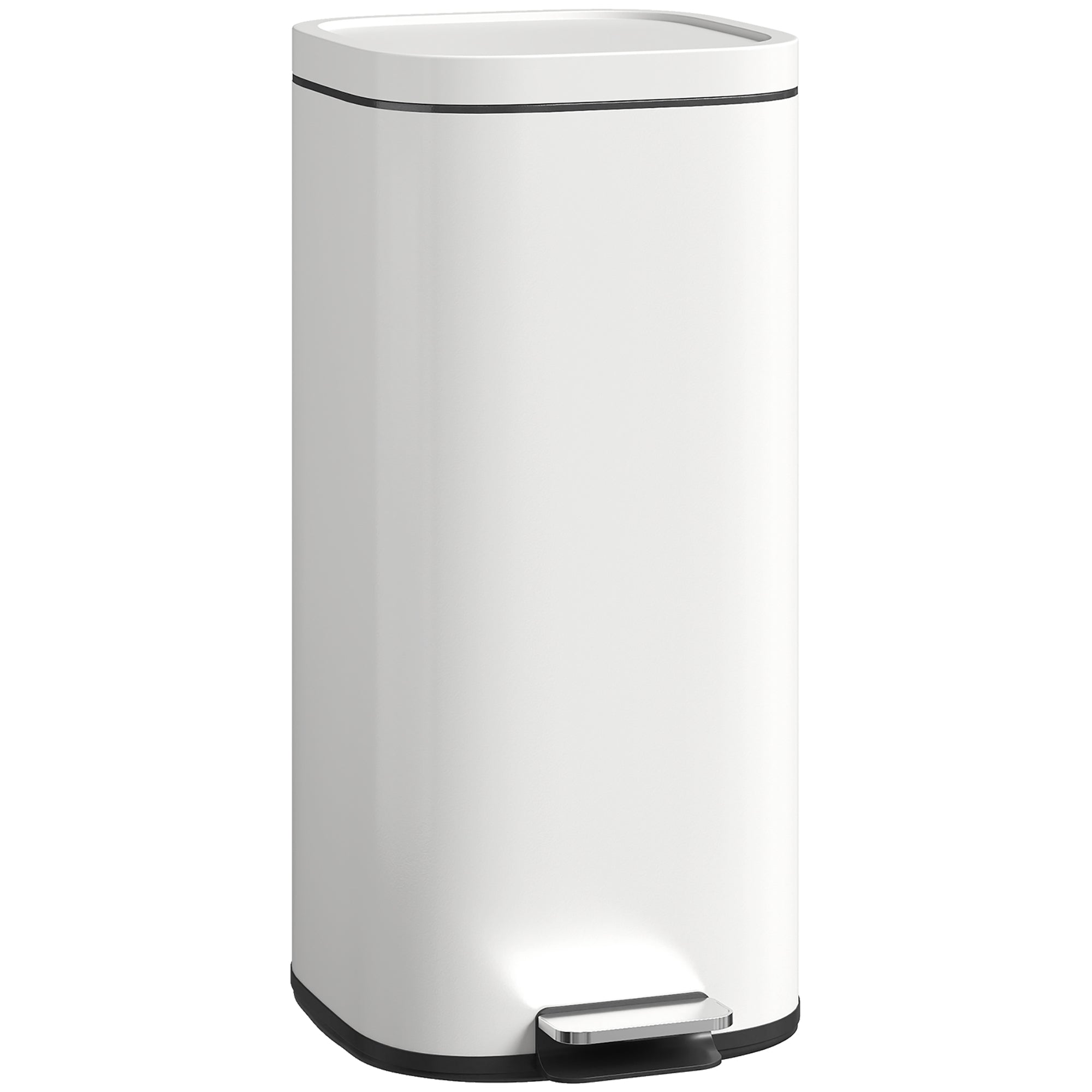 30 L (≈8 gal) Step Trash Can with Soft-Close Lid, Removable Inner Bucket & Hold-Open Function – Fingerprint-Resistant Metal, Cream White