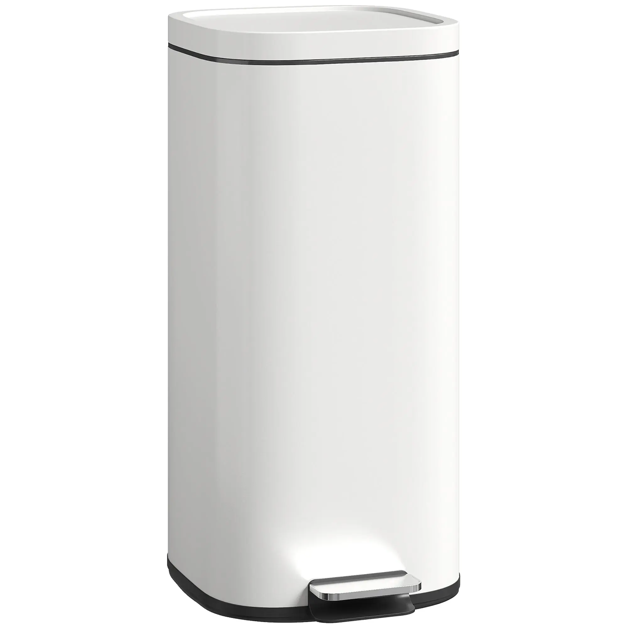 30 L (≈8 gal) Step Trash Can with Soft-Close Lid, Removable Inner Bucket & Hold-Open Function – Fingerprint-Resistant Metal, Cream White