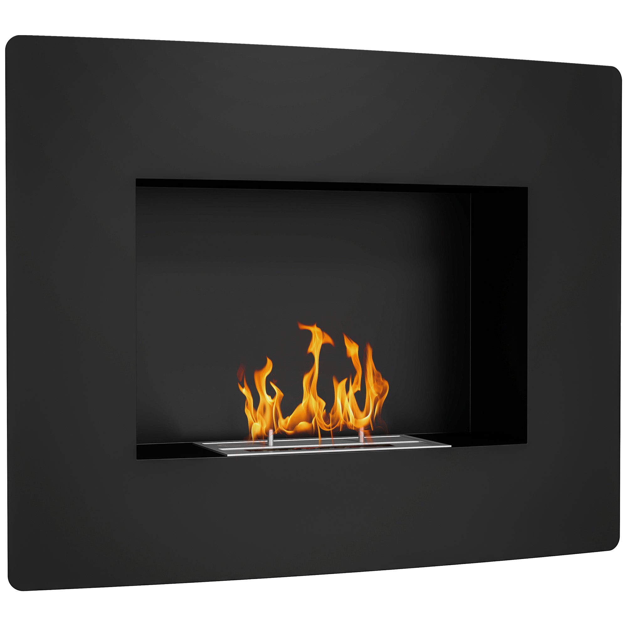 Wall-Mounted Bioethanol Fireplace Curved Bioethanol Stove with 0.9L Stainless Steel Flame Extinguisher Combustion Time 3.3H for Indoors 15-20 m? 66x16x52 cm Black