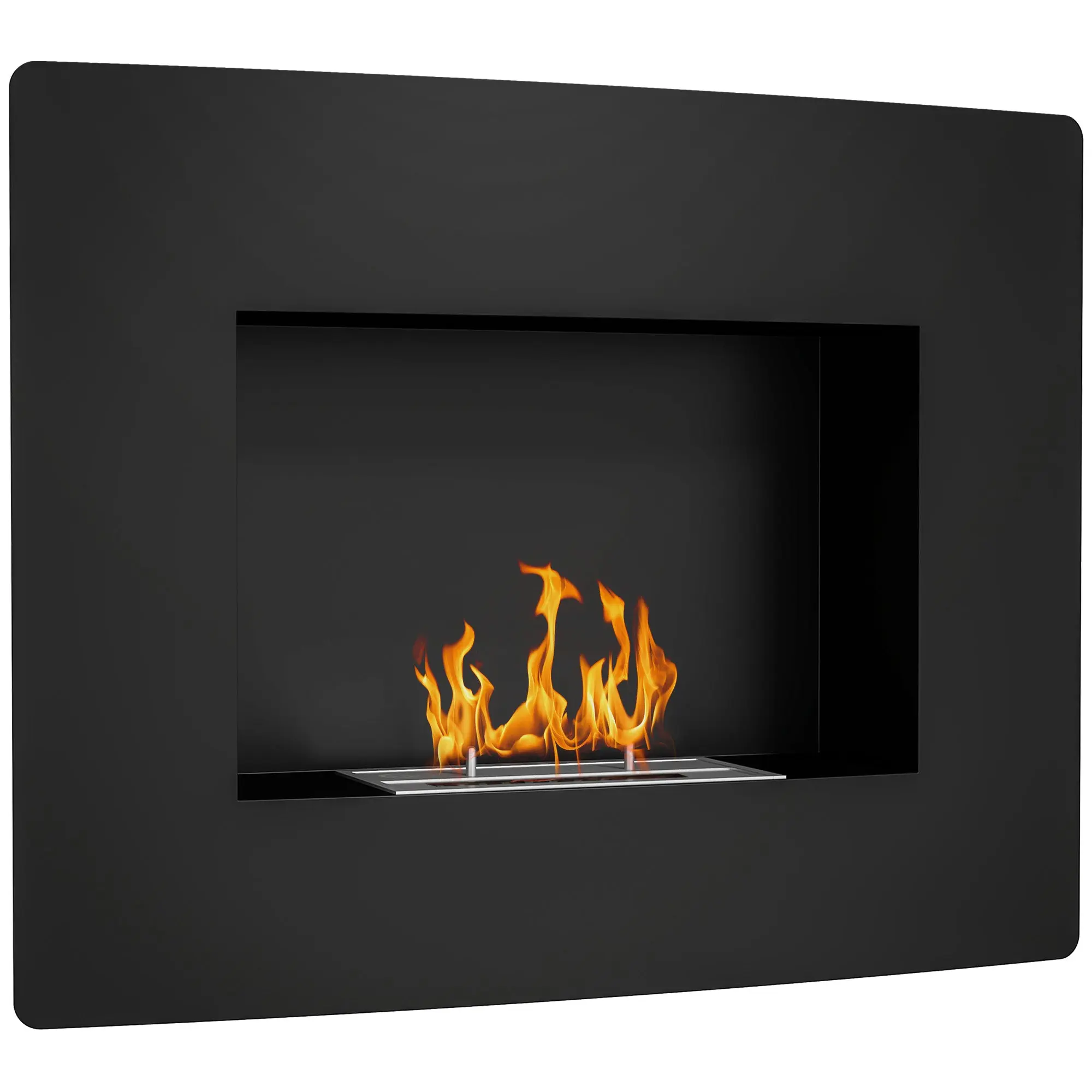 Wall-Mounted Bioethanol Fireplace Curved Bioethanol Stove with 0.9L Stainless Steel Flame Extinguisher Combustion Time 3.3H for Indoors 15-20 m? 66x16x52 cm Black