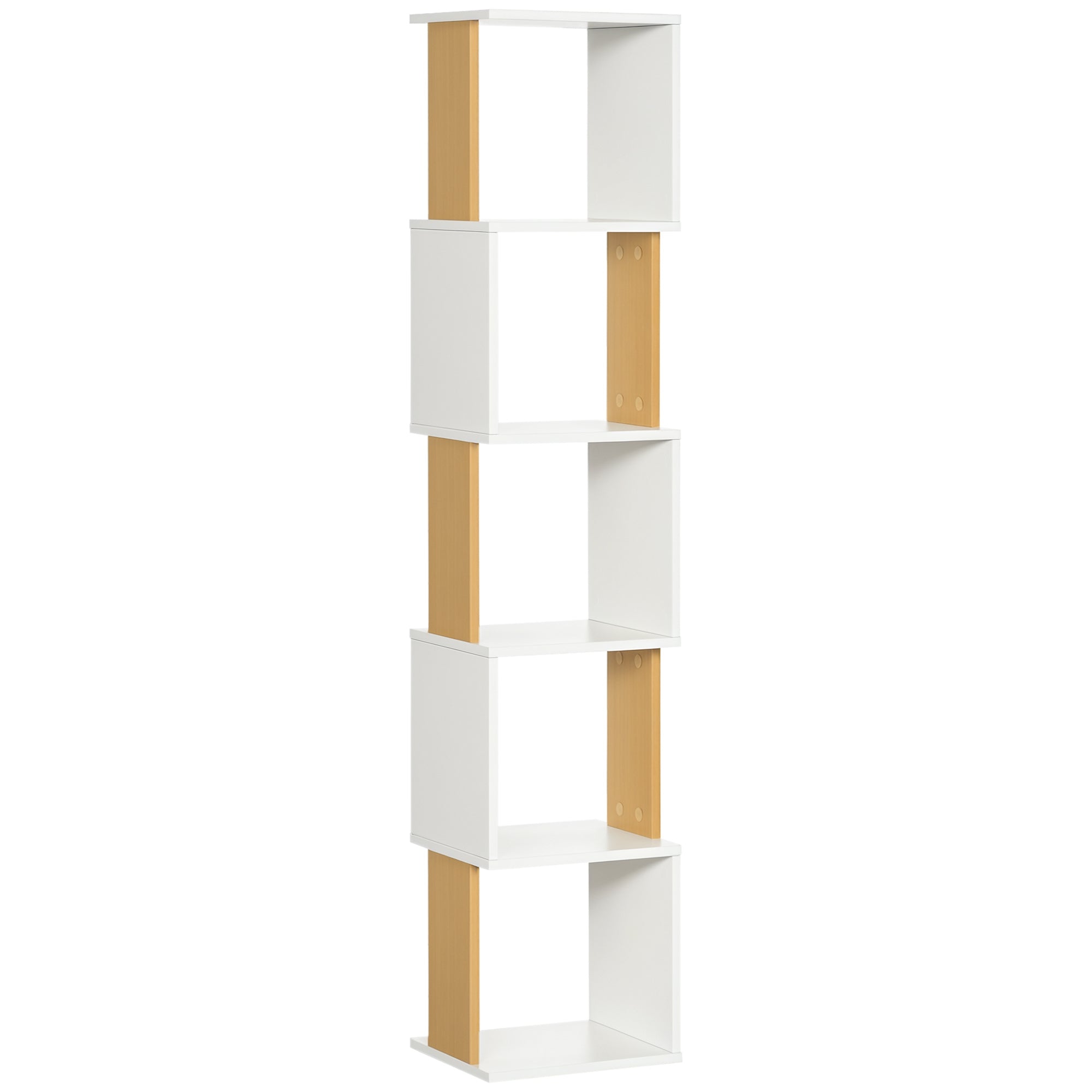 HOMCOM S-oblikovana polica za knjige s 5 otvorenih polica za dnevni boravak, ured, studij, protiv prevrtanja, nosivost 100 kg, 33x28x161 cm bijela