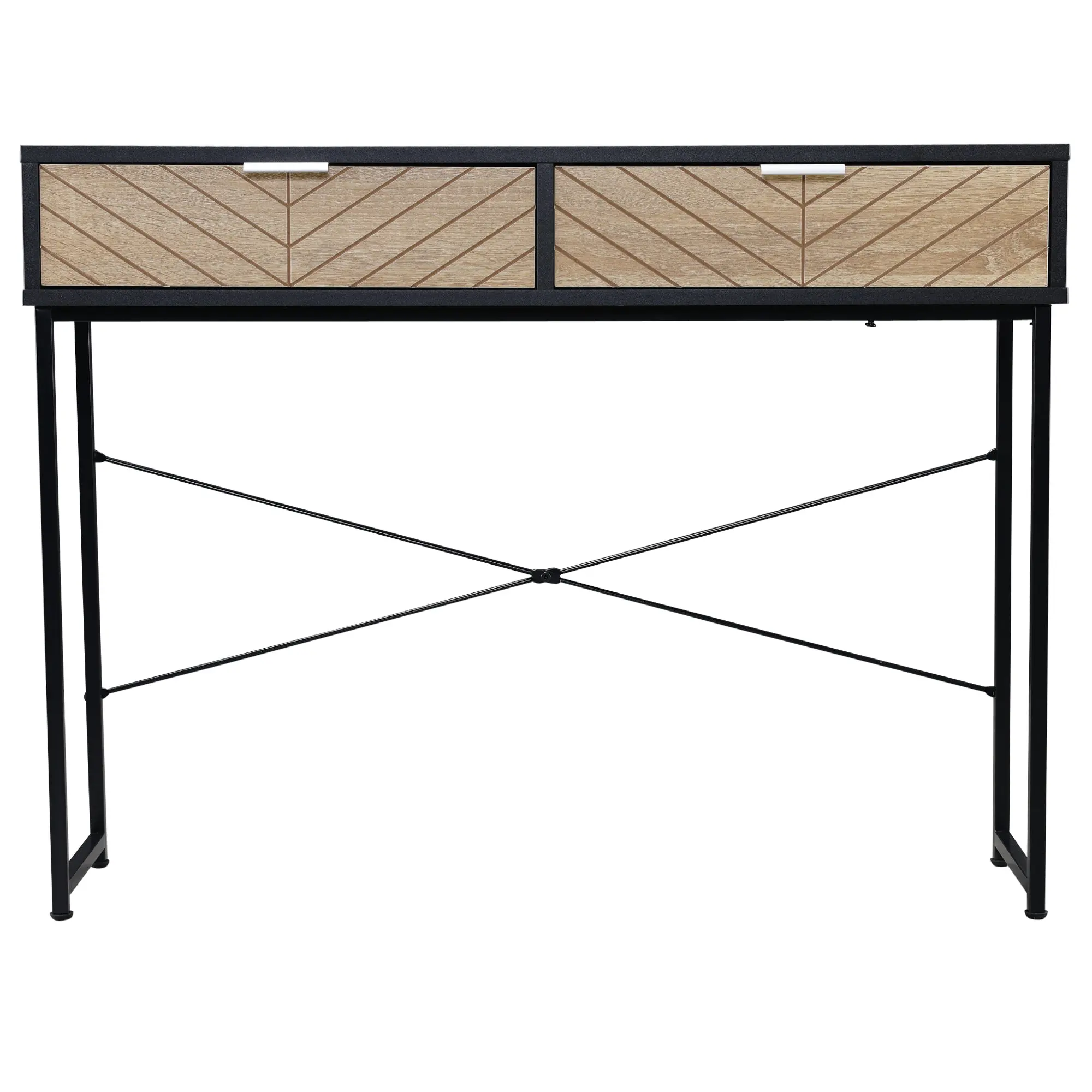 Narrow Console Table Entryway Console Table with 2 Drawers Carved Lines Design Modern Style for Hallway Entryway Living Room Bedroom 100x30x75 cm Black and Oak