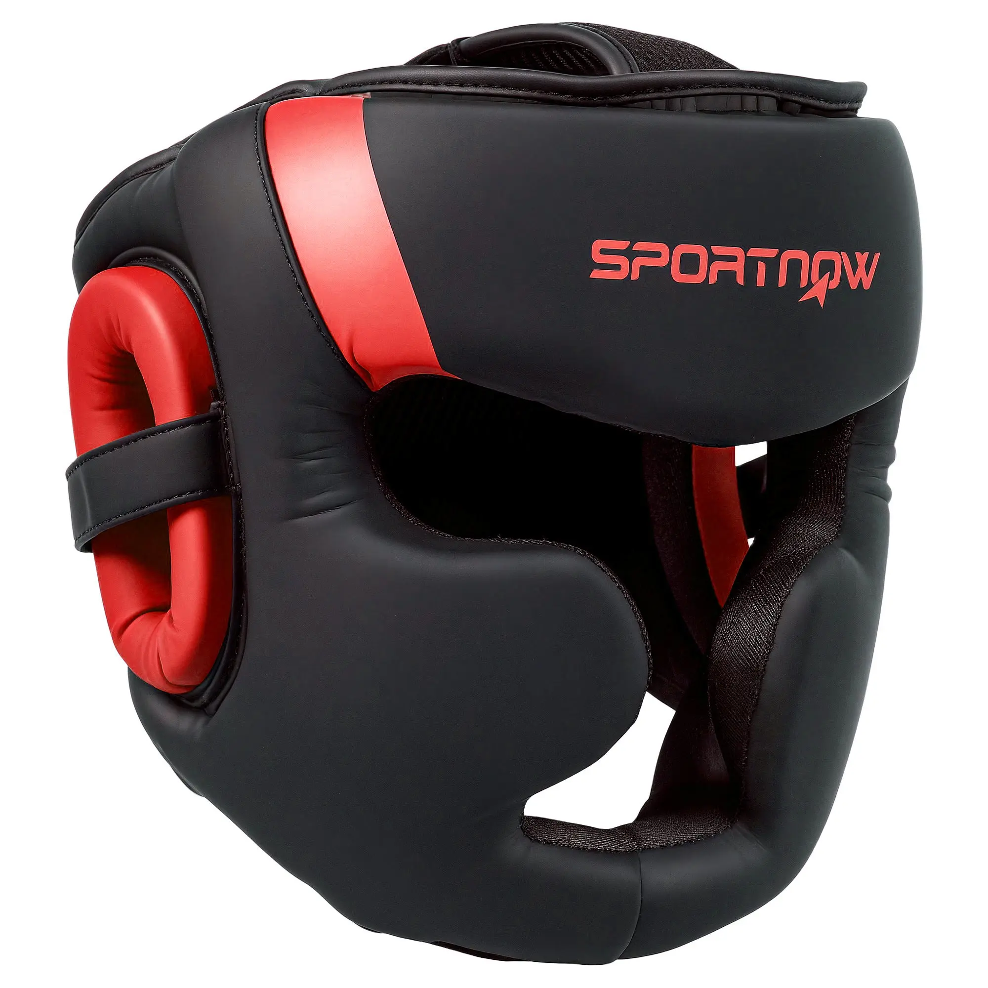 SPORTNOW Boxing Helmet MMA Headgear with Adjustable Strap for Grappling Sparring Martial Arts Kickboxing Karate Size L Red and Black