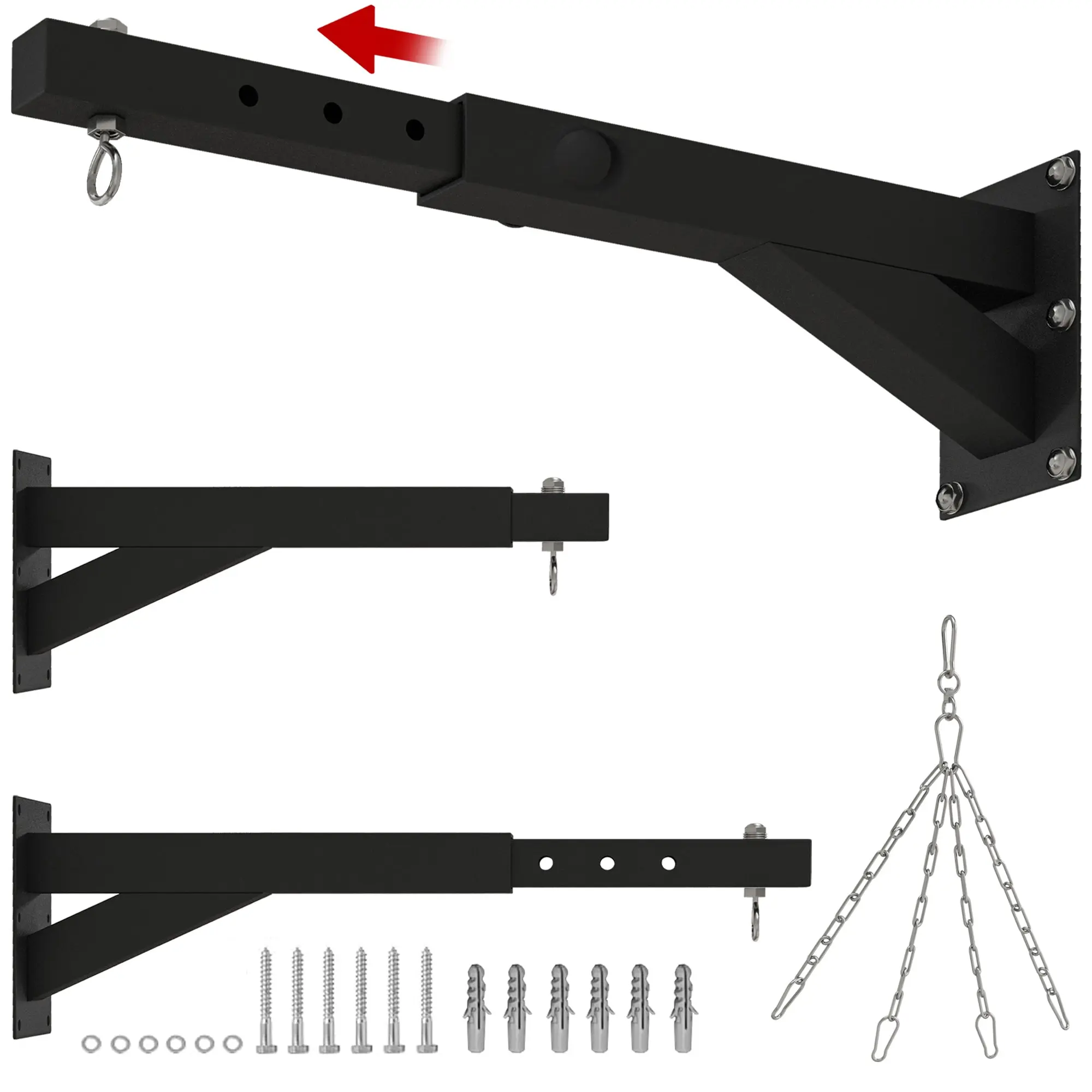 SPORTNOW Punching Bag Wall Mount Stand, Adjustable Punching Bag Holder for Heavy Bag, Speed Ball, Steel, Black