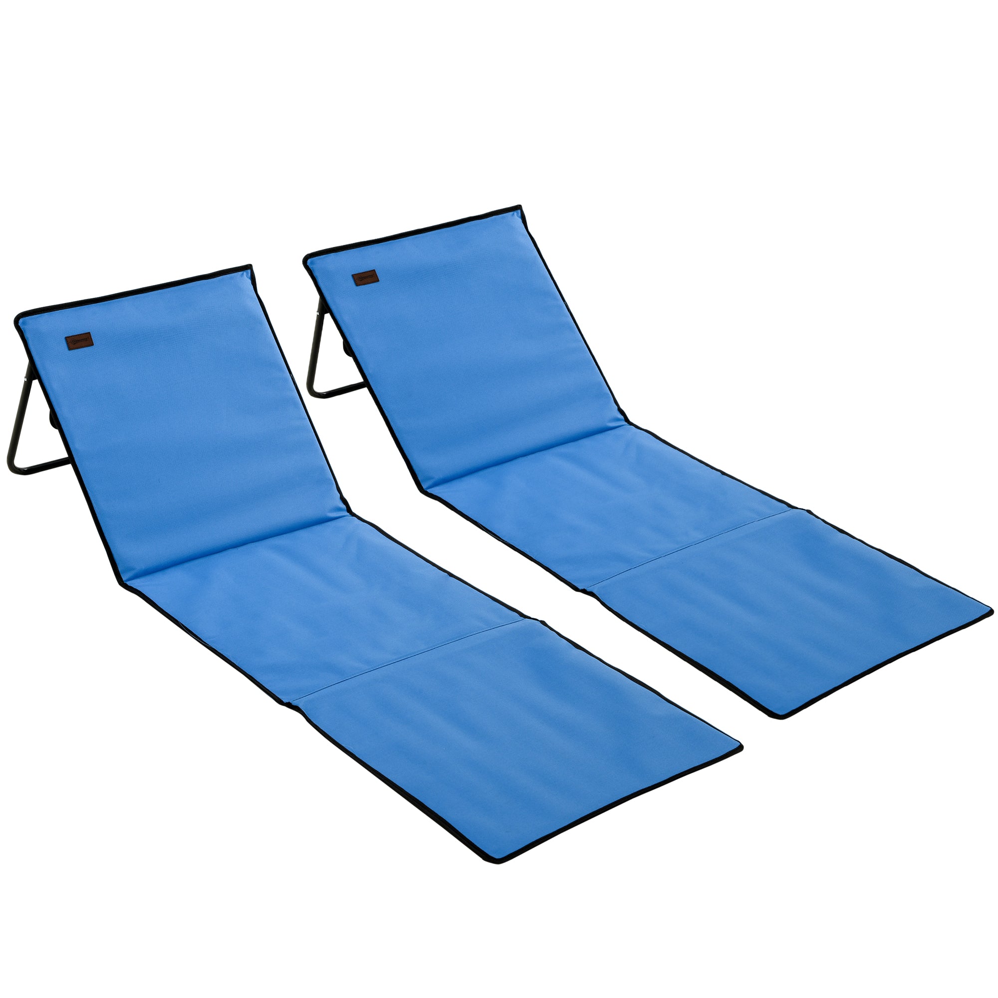 Outsunny 2er Set Gepolsterte Strandmatten - Strandmatratze - Strandmatten - Mehrfach Verstellbare Rückenlehne - Inklusive Tragetasche - Blau Oxford-Stahl