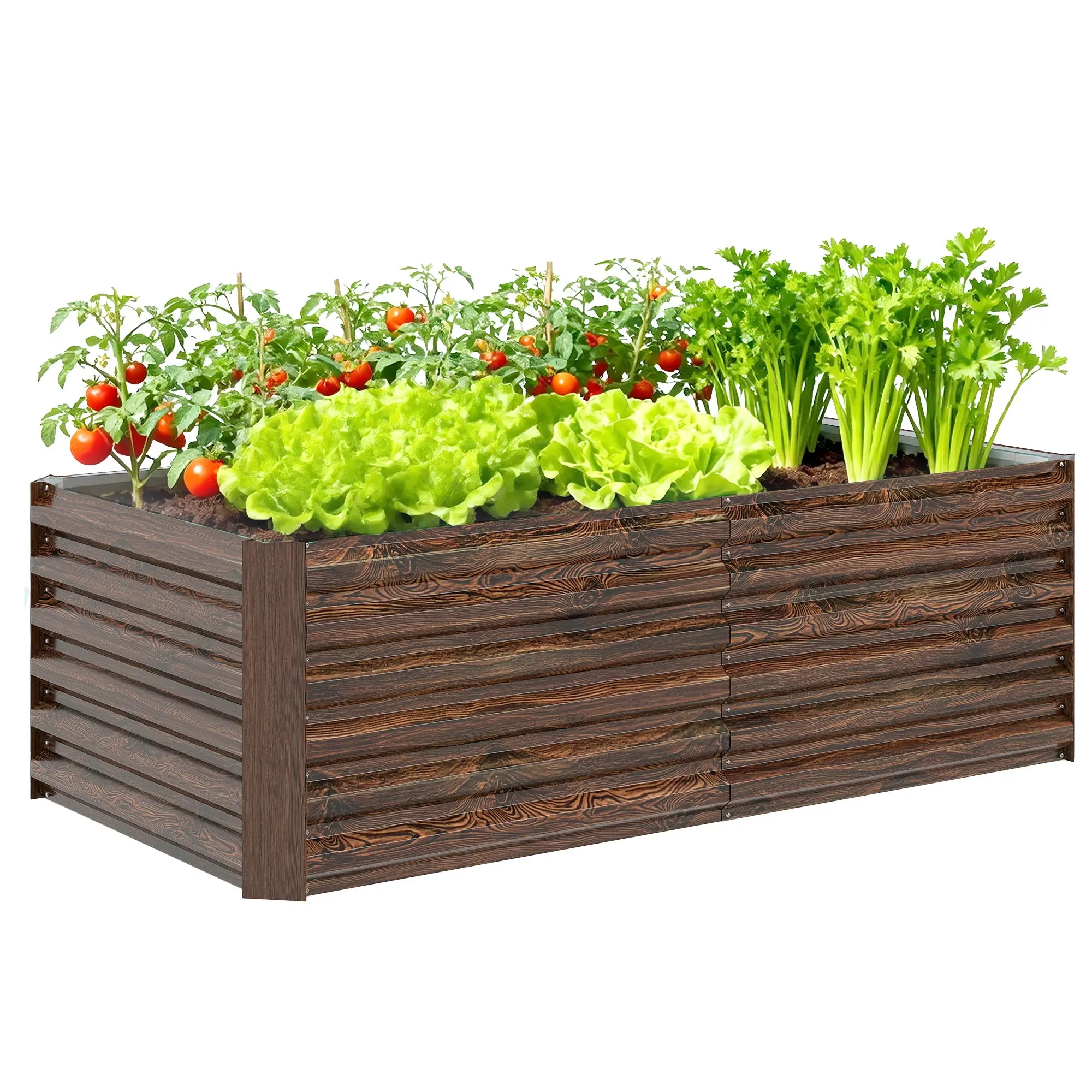 Outdoor Raised Garden Bed with Open Bottom and Support Bars, Galvanized Steel Planter for Flowers & Vegetables for Balcony & Garden, 70.9 in x 35.4 in x 22.6 in, Dark Brown