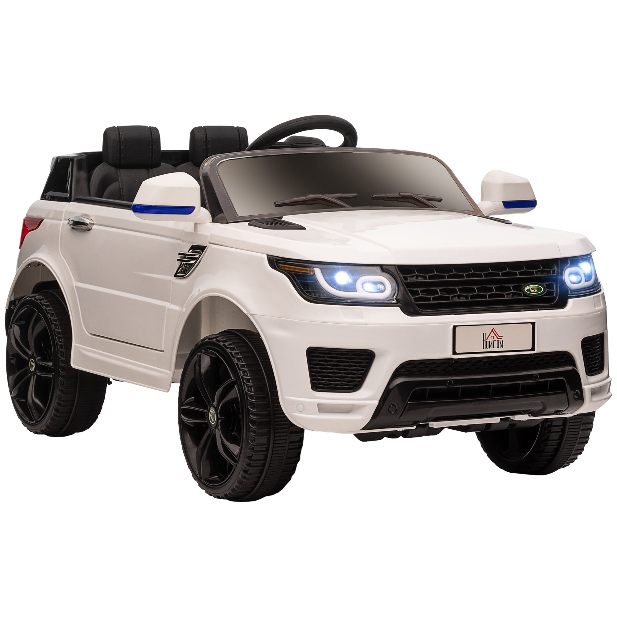 HOMCOM SUV електрическа кола за деца 3-6 години, батерийна кола 12V с 2 мотора, дистанционно управление, фарове, клаксон, музика, USB и отваряне на врати, 3-5 км/ч, 110x68x52 см, бял