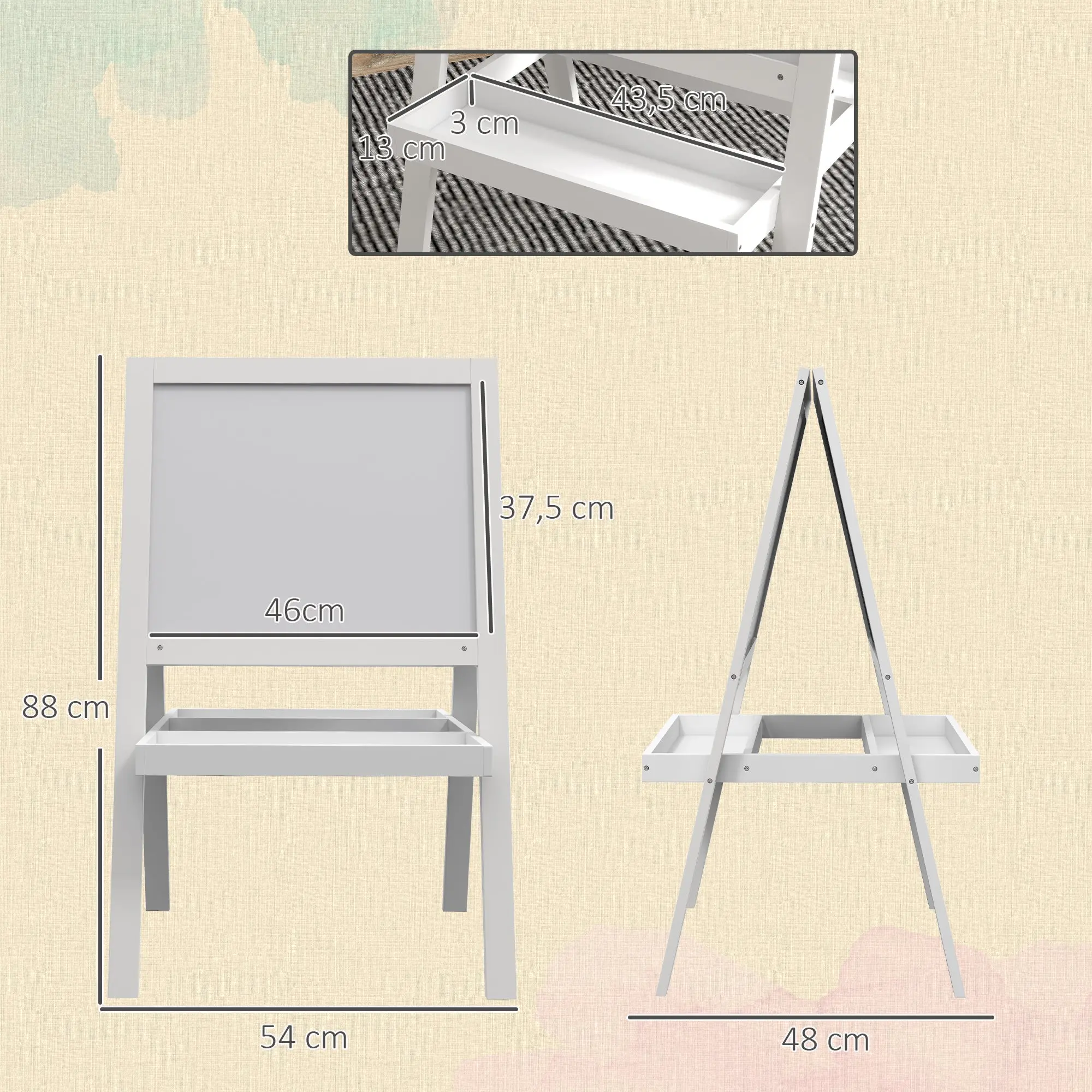 2-in-1 Children's Easel - magnetic whiteboard and chalkboard - 2 integrated storage trays - white