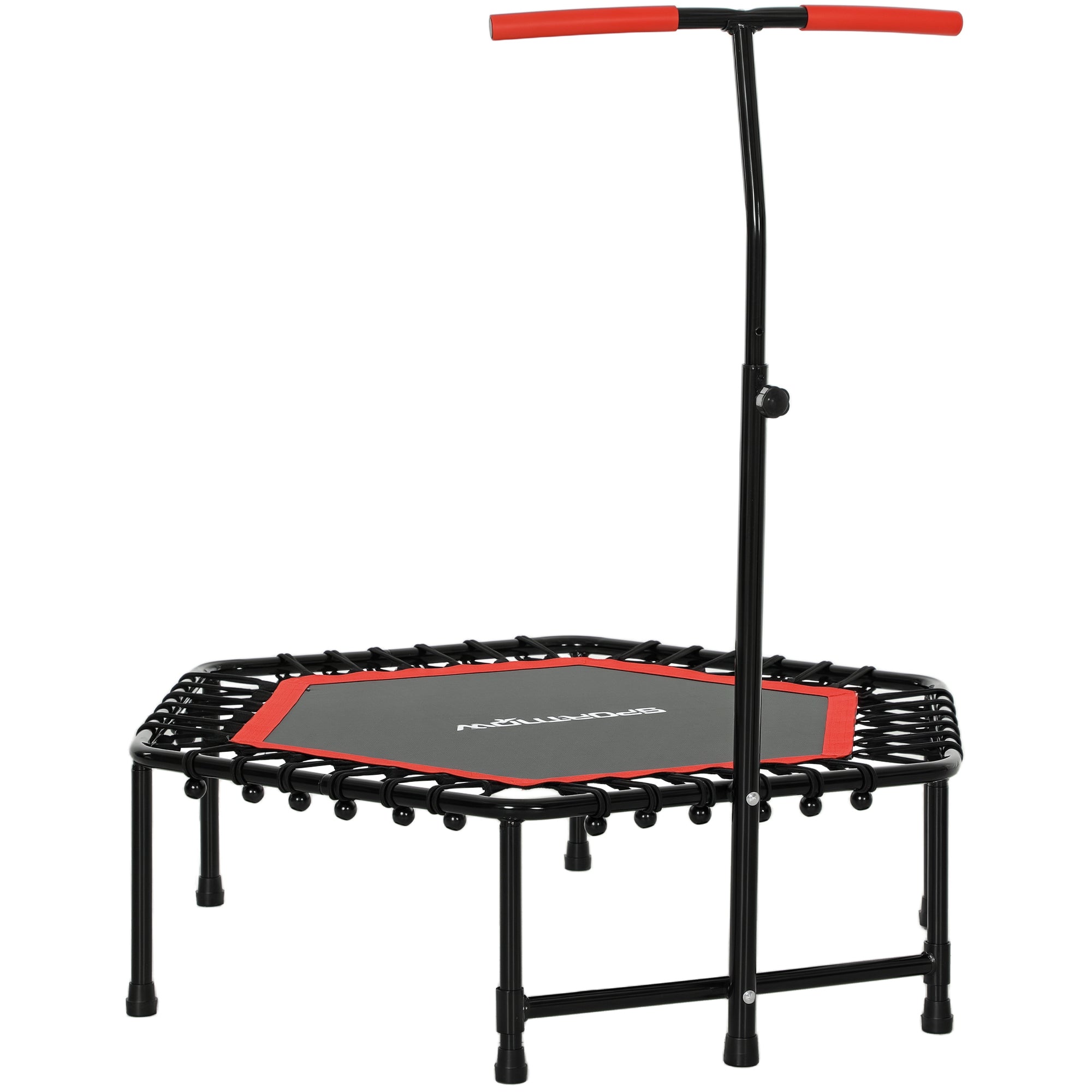 SPORTNOW Fitness Trampolin 114x114x132 cm Elastična Podloga za Fitness s Podesivom T-Rukohvatom Čelični Okvir za Vježbu Nogu i Tijela kod Kuće Ureda Teretane Crvena