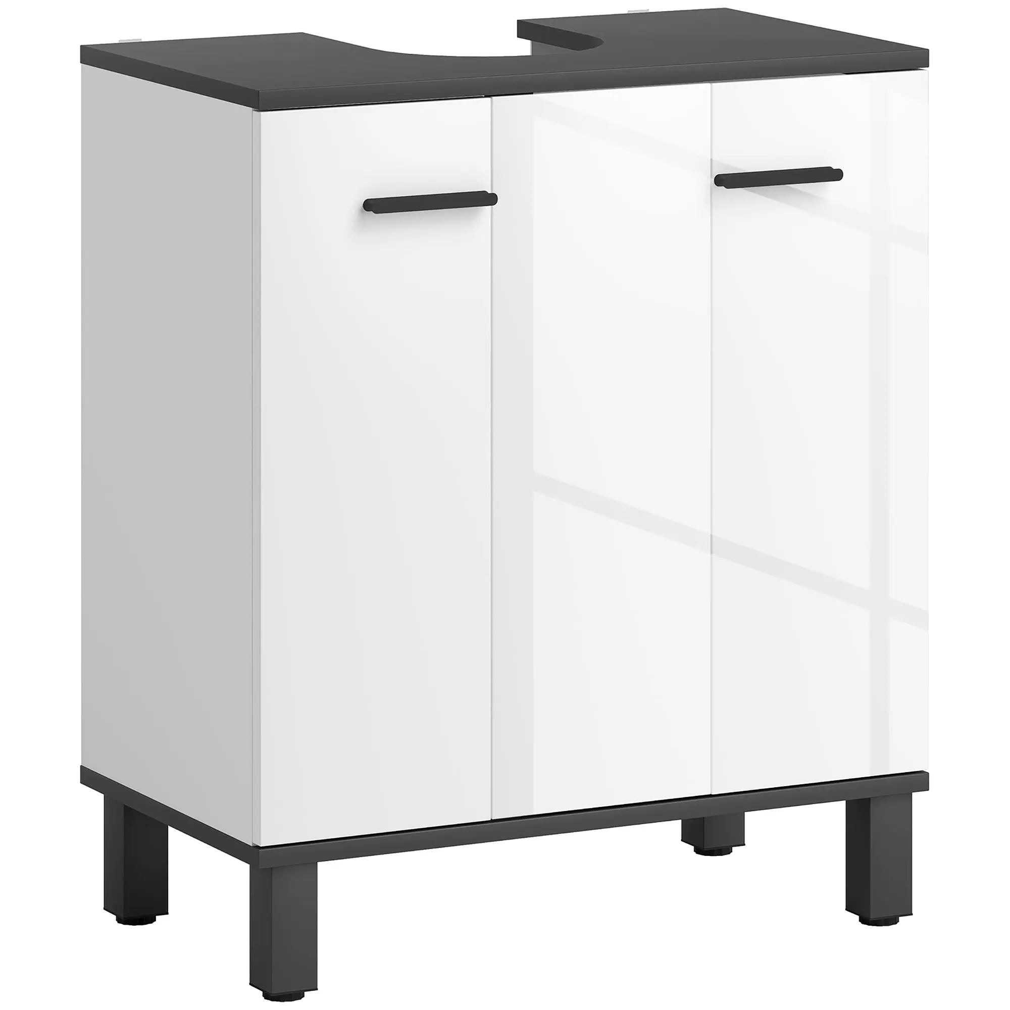 Compact Under-Sink Cabinet with Adjustable Shelf, 2 Doors, Modern Style, Fits Sinks With or Without Pedestal, 60 x 34 x 70 cm (23.6 x 13.4 x 27.6 in), High-Gloss White