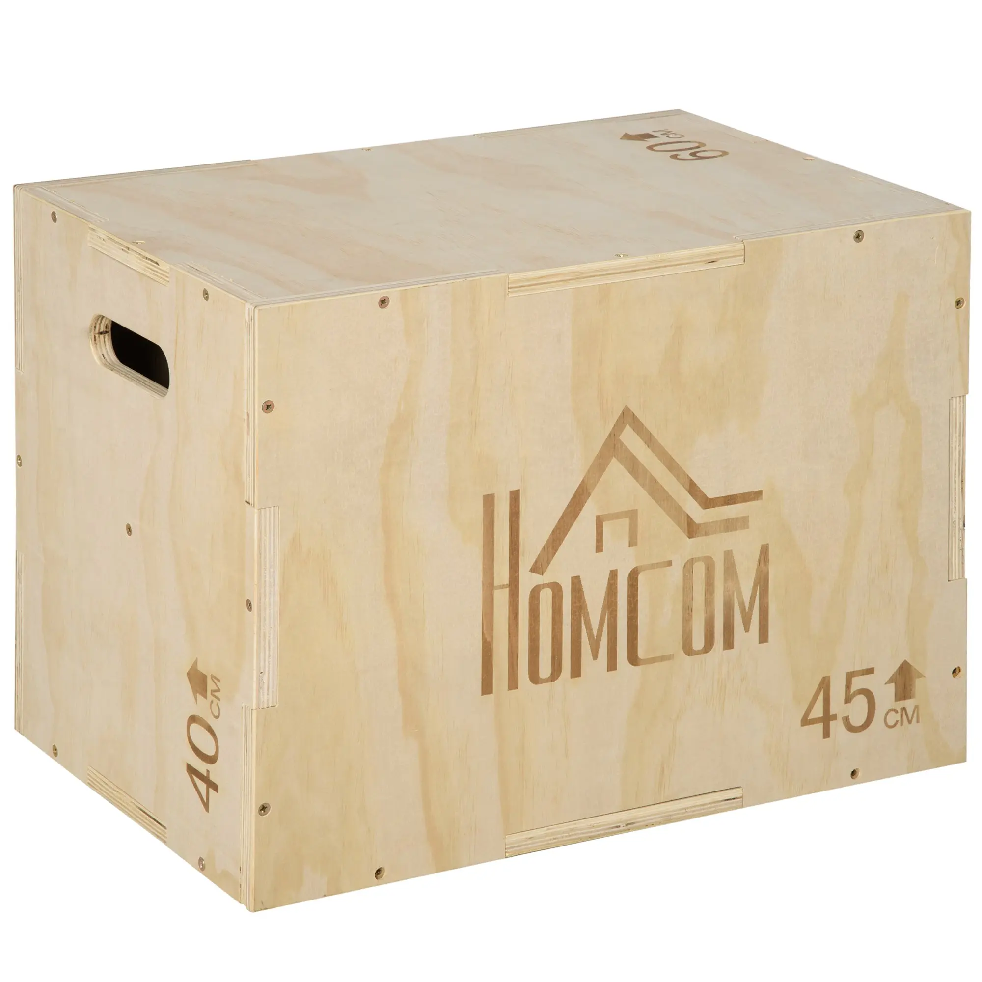 3-in-1 Wooden Plyometric Box Jump Box with 2 Hollow Handles Strength Training at Home Office Gym CrossFit Load 120 kg 45x40x60 cm Natural Wood