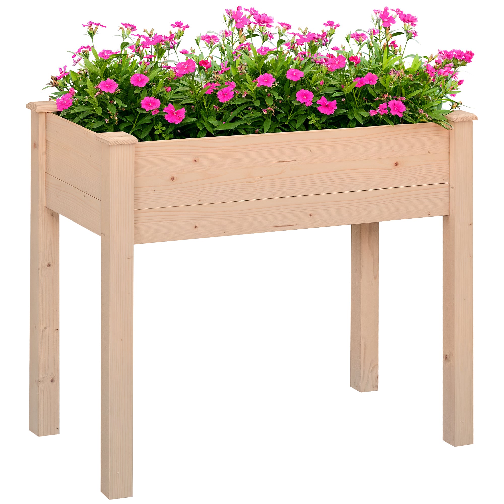 Outsunny Tõstetud Linnaköögiviljaaed Looduslikust Puidust 86x46x76 cm Tõstetud Istutuslaud Mittepunase Kanga ja 4 Drenaažiauguga Õite Istutamiseks Aed Terrass Väljas Looduslik