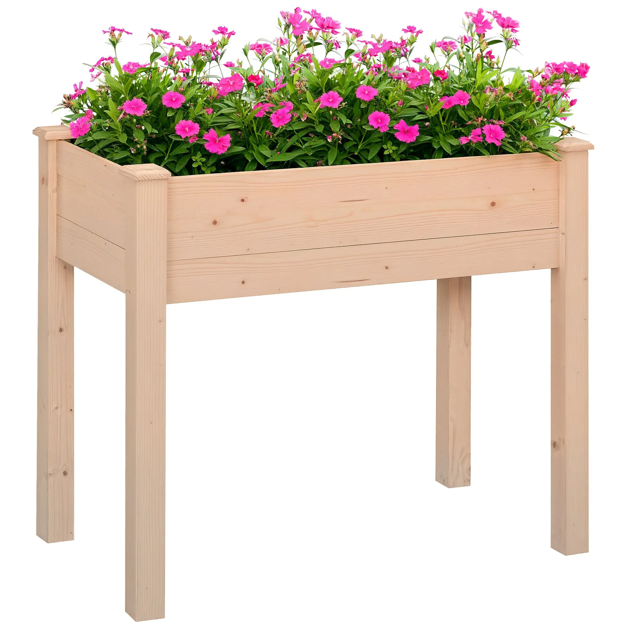 Raised Urban Garden Natural Wood 86x46x76 cm Raised Planting Table with Non-woven Fabric and 4 Drainage Holes for Planting Flowers Garden Terrace Outdoor Natural