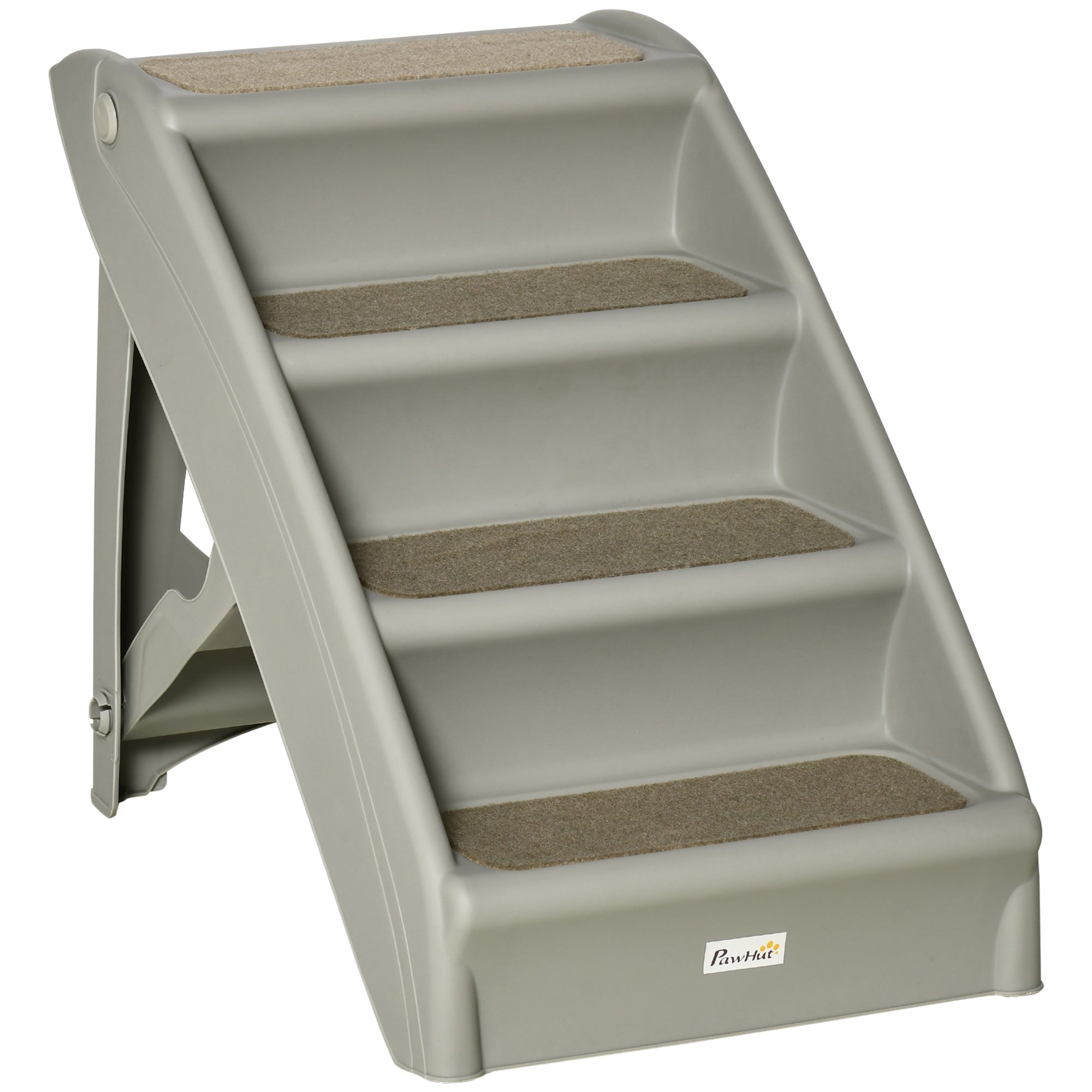 PawHut Foldbar 4-Trins Pet Trappe til Hunde og Katte - Bærbar med Skridsikre Måtte til Seng og Sofa - Belastning 20 kg 62x38x49,5 cm Grå