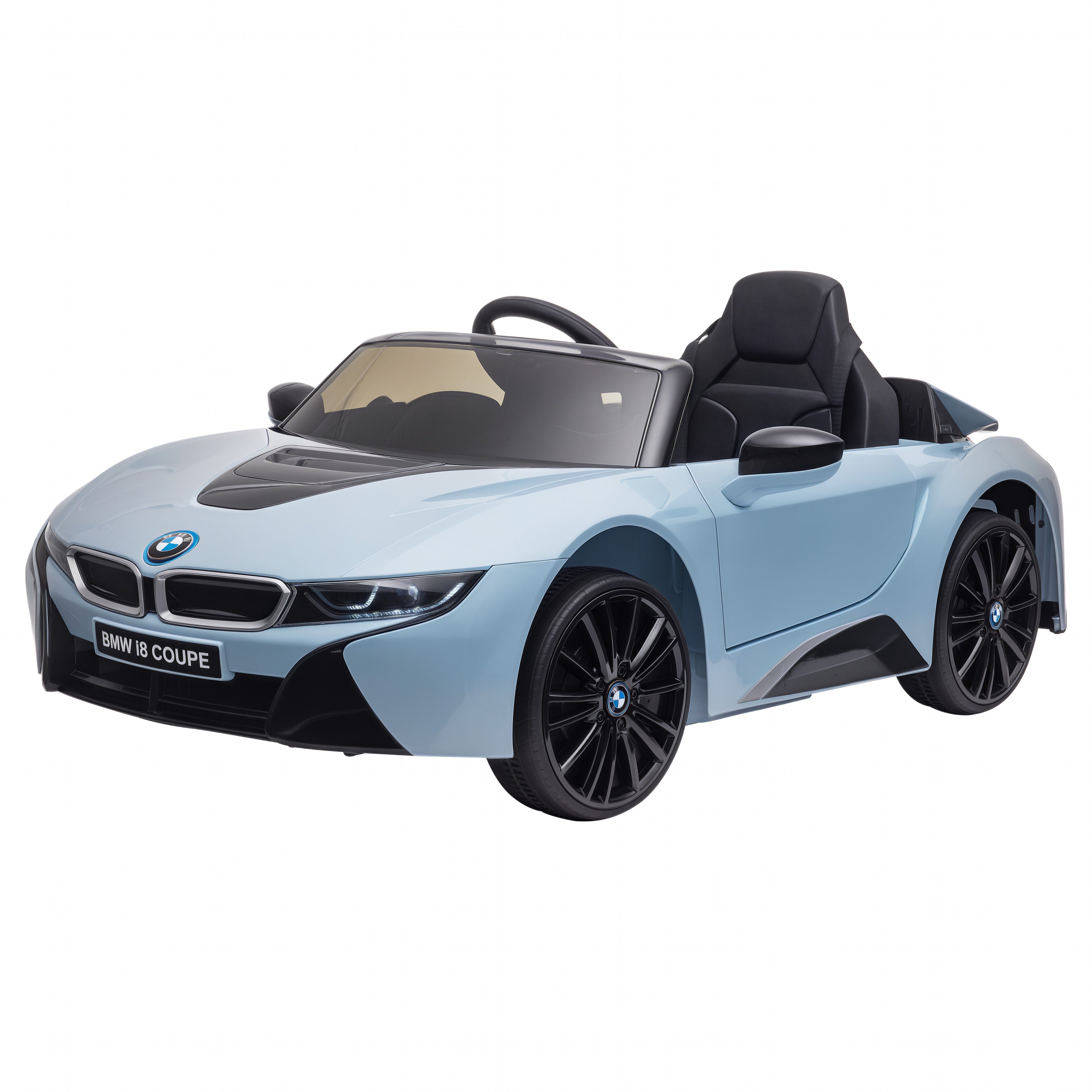 HOMCOM Elektrowagen für Kinder 3-8 Jahre 6V BMW I8 Coupe Lizenz mit Fernbedienung, 2 Türen, Lichtern und Musik, Elektroauto aus PP und Metall, 115x72,5x46 cm, Blau