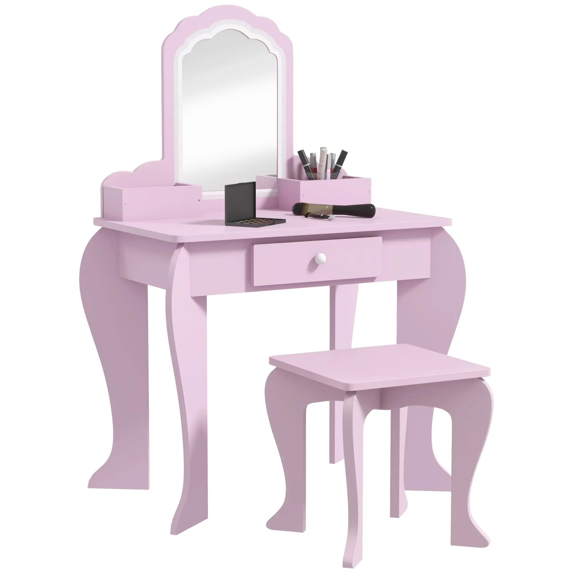 ZONEKIZ Kids Dressing Table for Girls and Boys aged 3+ Makeup Table with Stool and Mirror Dressing Table for Girls with Drawer and Storage Boxes Pink Cloud Shape