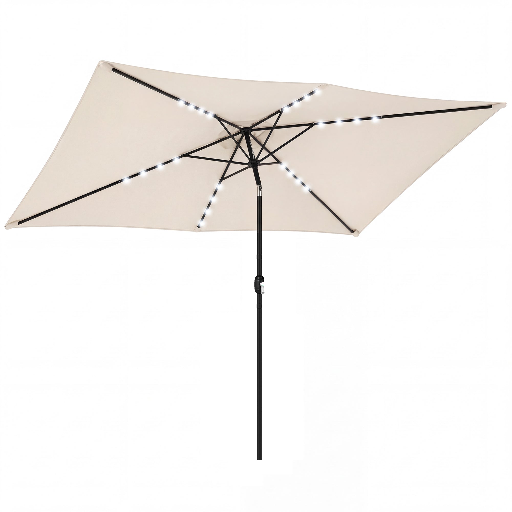 Outsunny Terrassen-Sonnenschirm, 289 × 250 cm, 24 Solar-LEDs, Neigefunktion, Metallmast, Creme