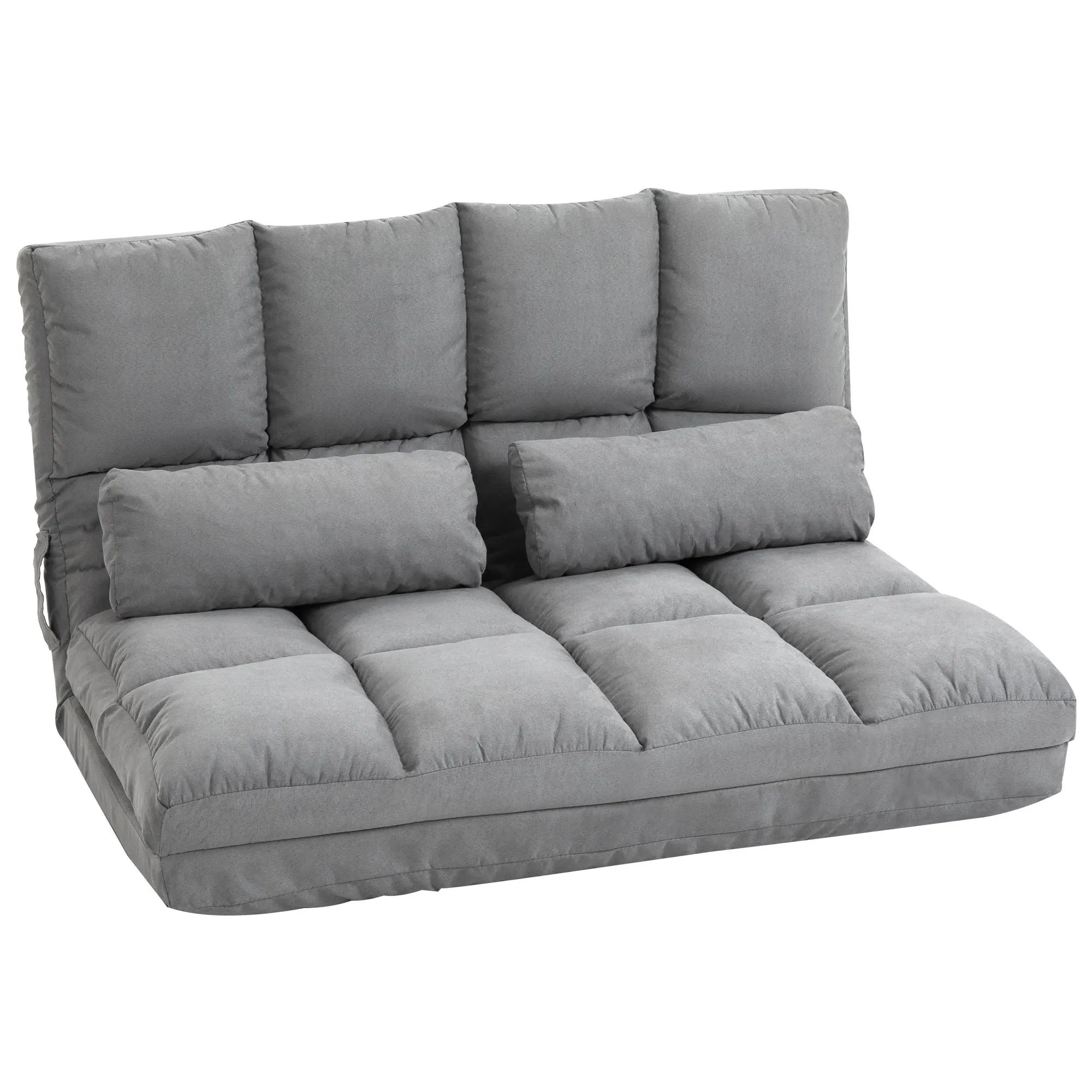 Floor Chair 2-in-1 Floor Seat Bed with Backrest 3 Positions Adjustable Seat Cushion Gray Velvet Metal 102 x 73 x 60 cm