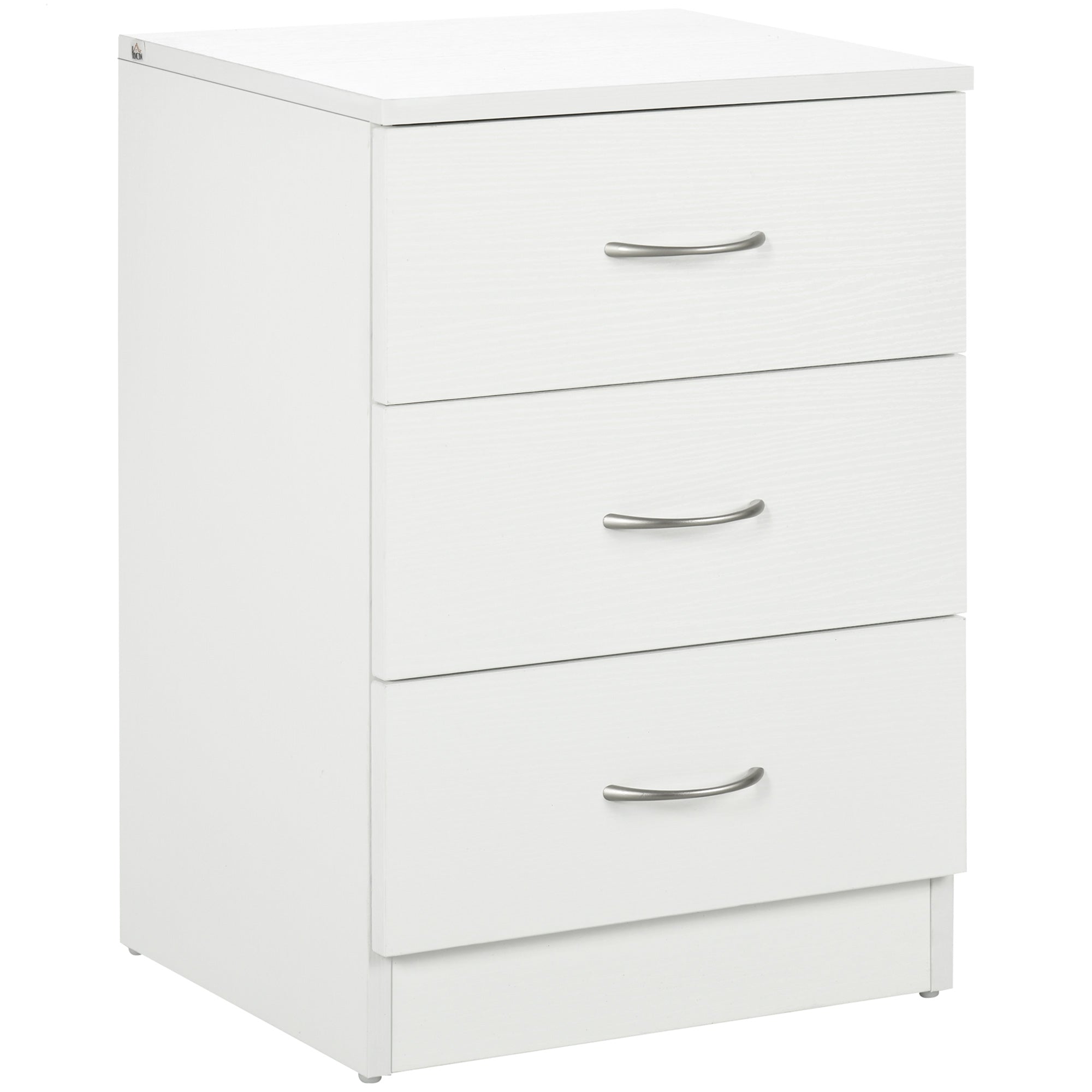HOMCOM Modern Éjjeliszekrény 3 Fiókkal, Oldaltábla 50 kg Terhelhetőségű, 40x35x58 cm, Fehér