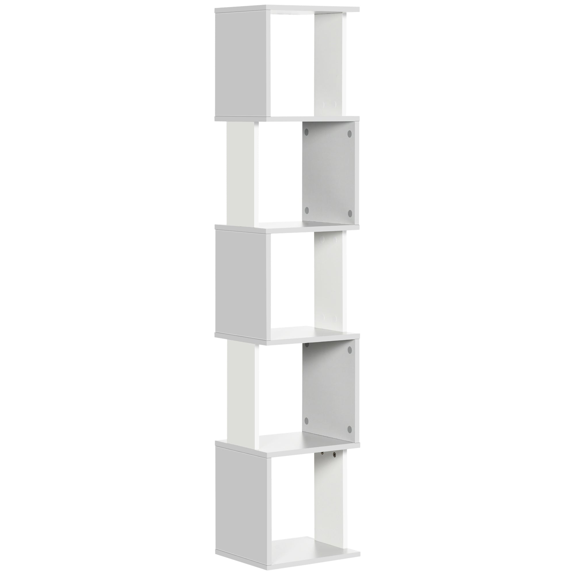 HOMCOM S-formad Bokhylla med 5 Öppna Hyllor för Vardagsrum, Hemma Kontor, Studie, Kipp-säker 100 kg Last 33x28x161 cm Vit och Ljusgrå