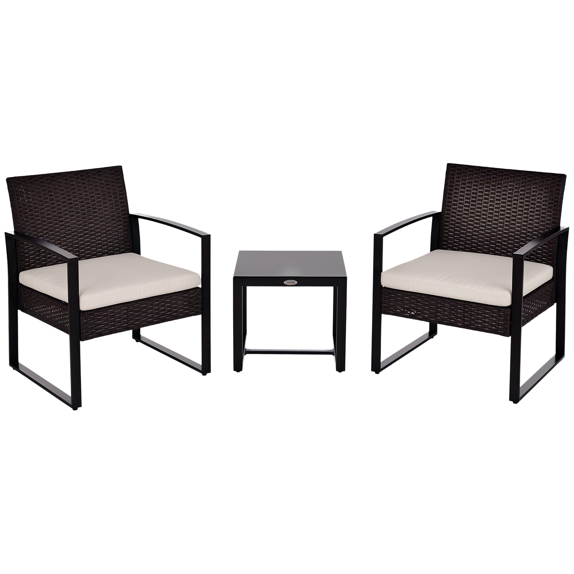 Outsunny Polyrattan Dārza Mēbeļu Komplekts, Āra Balkona Mēbeles 2 Personām, 3 Daļu Sēdvietu Grupa ar 2 Krēsliem, Galda Sēdekļa Spilvens, Laika Apstākļiem Izturīgas Dārza Mēbeles Dārzam, Terasei, Brūns