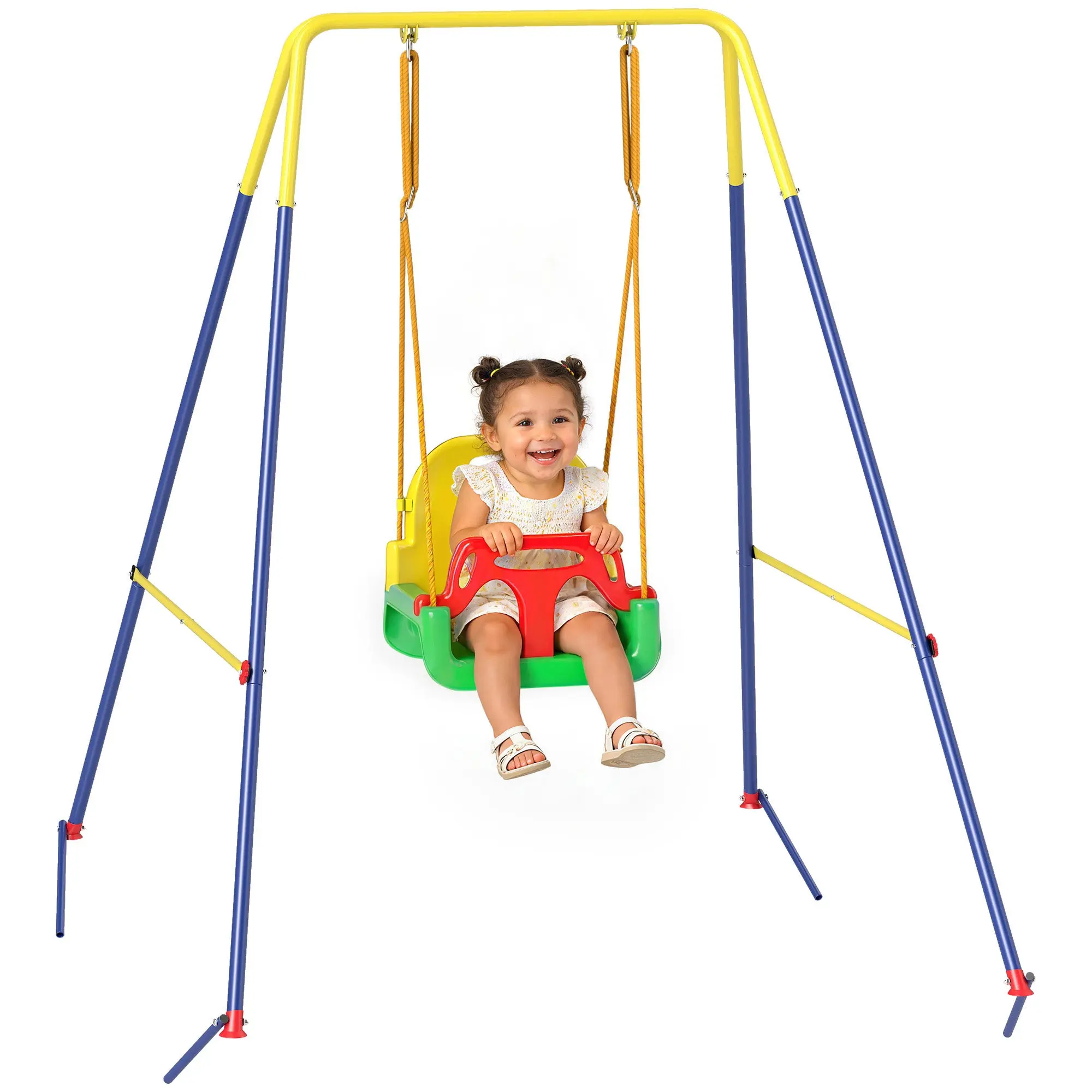 3-in-1 Kids Swing — Indoor & Outdoor Infant Swing, Adjustable Height, Foldable Steel Frame, Safety Harness, Easy Assembly, Ages 9 Months–8 Years, Green
