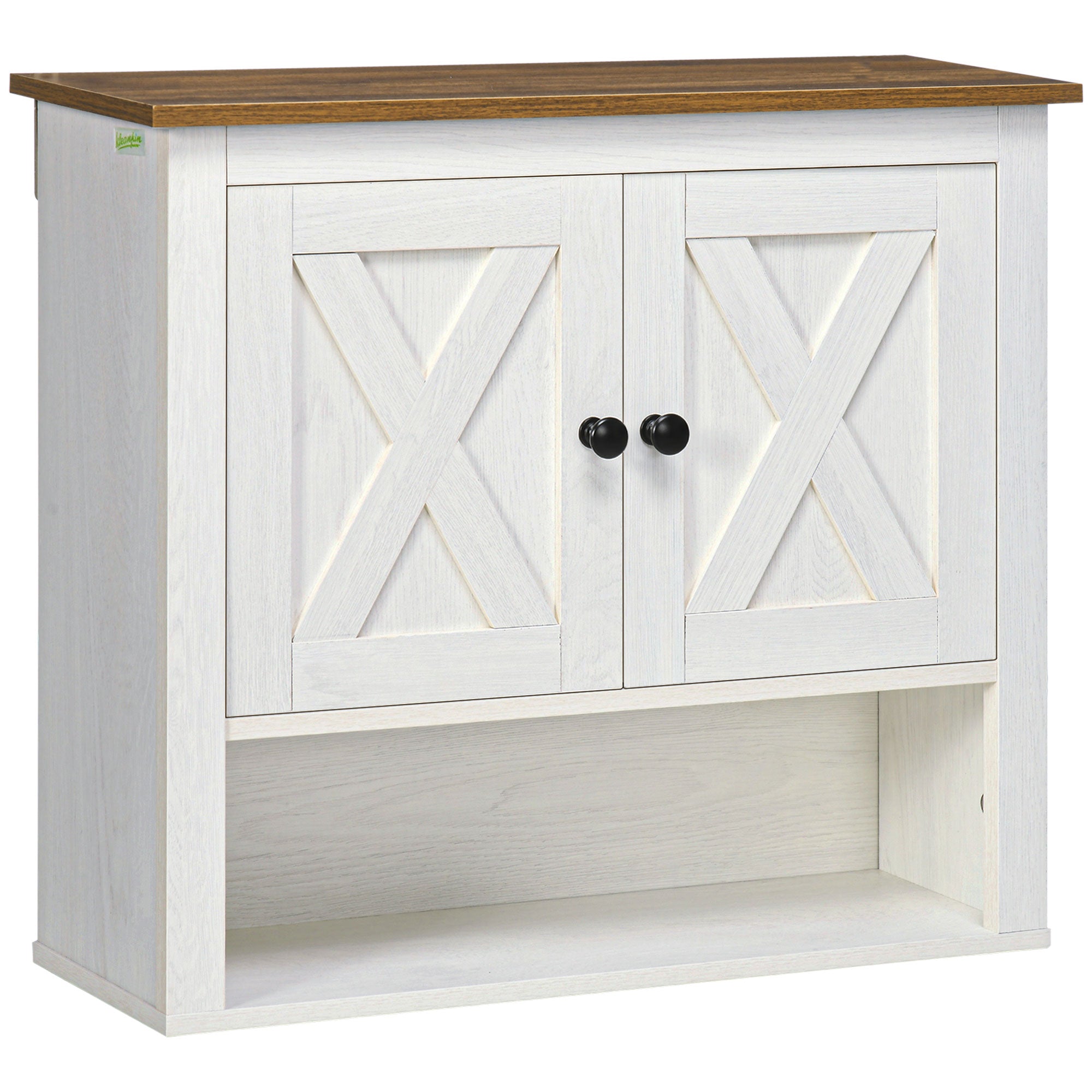 kleankin Wandschrack fir d'Baussenhiewi mat 2 Dieren a Späicherregaler fir Kichen, Entrée a Fluchti 60x19.5x52.5 cm Weiss