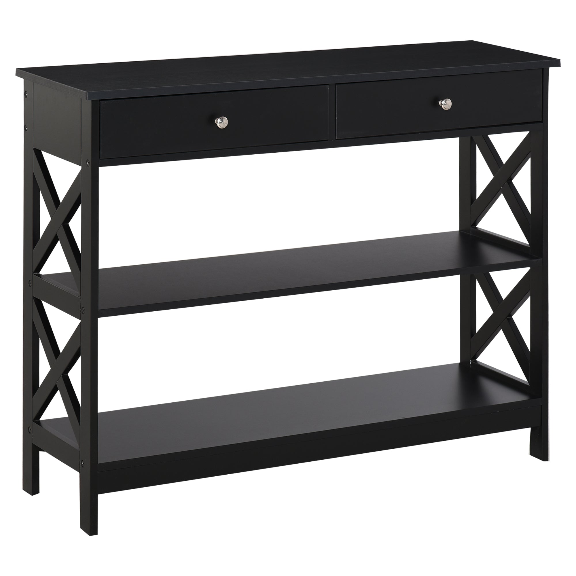 HOMCOM Konsolentisch für den Eingangsbereich mit 2 Schubladen und 2 unteren Regalen, modernes Möbelstück mit erhöhtem Sockel, kippsicher, 100x30,5x80 cm Schwarz