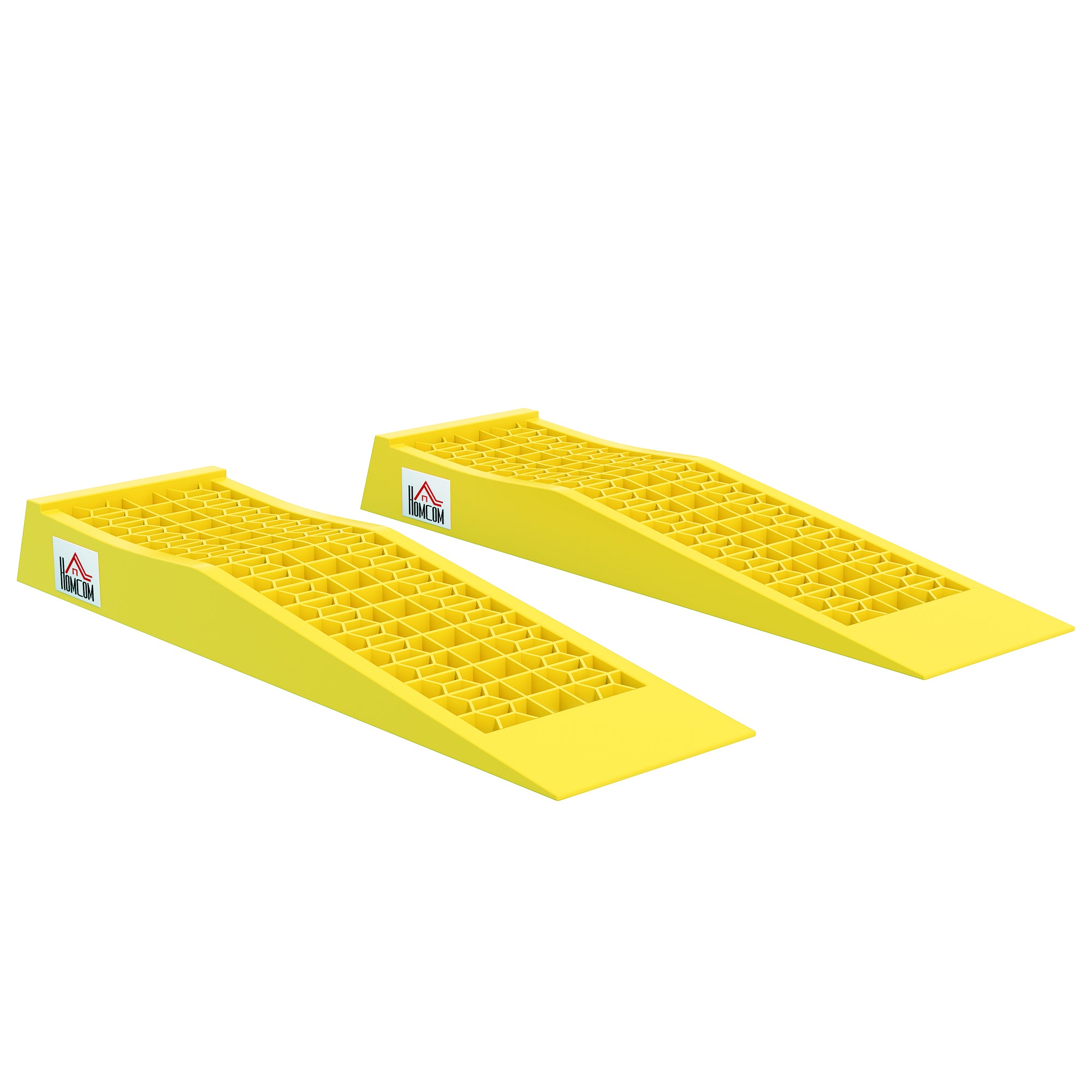 HOMCOM Set med 2 rampor för bil och nyttovagn, robust last ramp 3T, husvagn, motorhus, mått 70L x 19,5B x 7,8H cm, PP gul