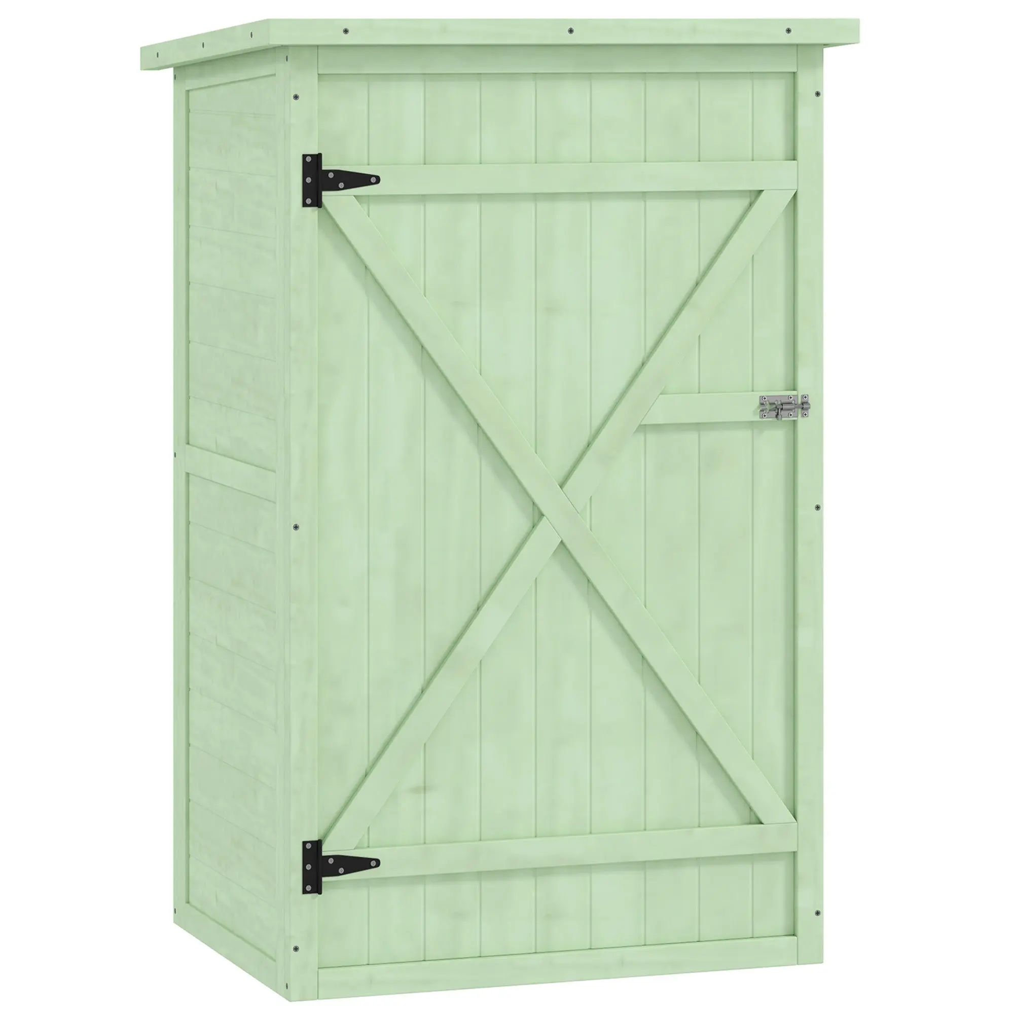 Wooden Garden Shed, Outdoor Garden Storage Cabinet with 3-Tier Shelves, Lockable Door & Sloping Asphalt Roof, 75 x 56 x 115 cm, Green