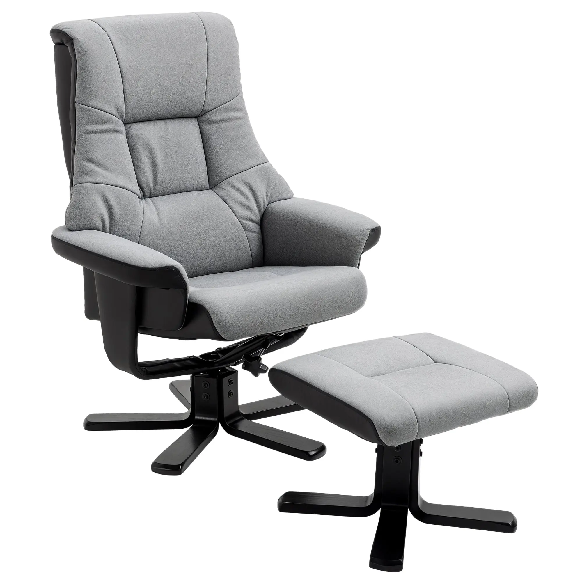 Recliner Chair with Footstool, Swivel TV Armchair with Reclining Function, Upholstered Chair for Living Room, Bedroom, Microfiber Gray, 78 x 82.5 x 109 cm