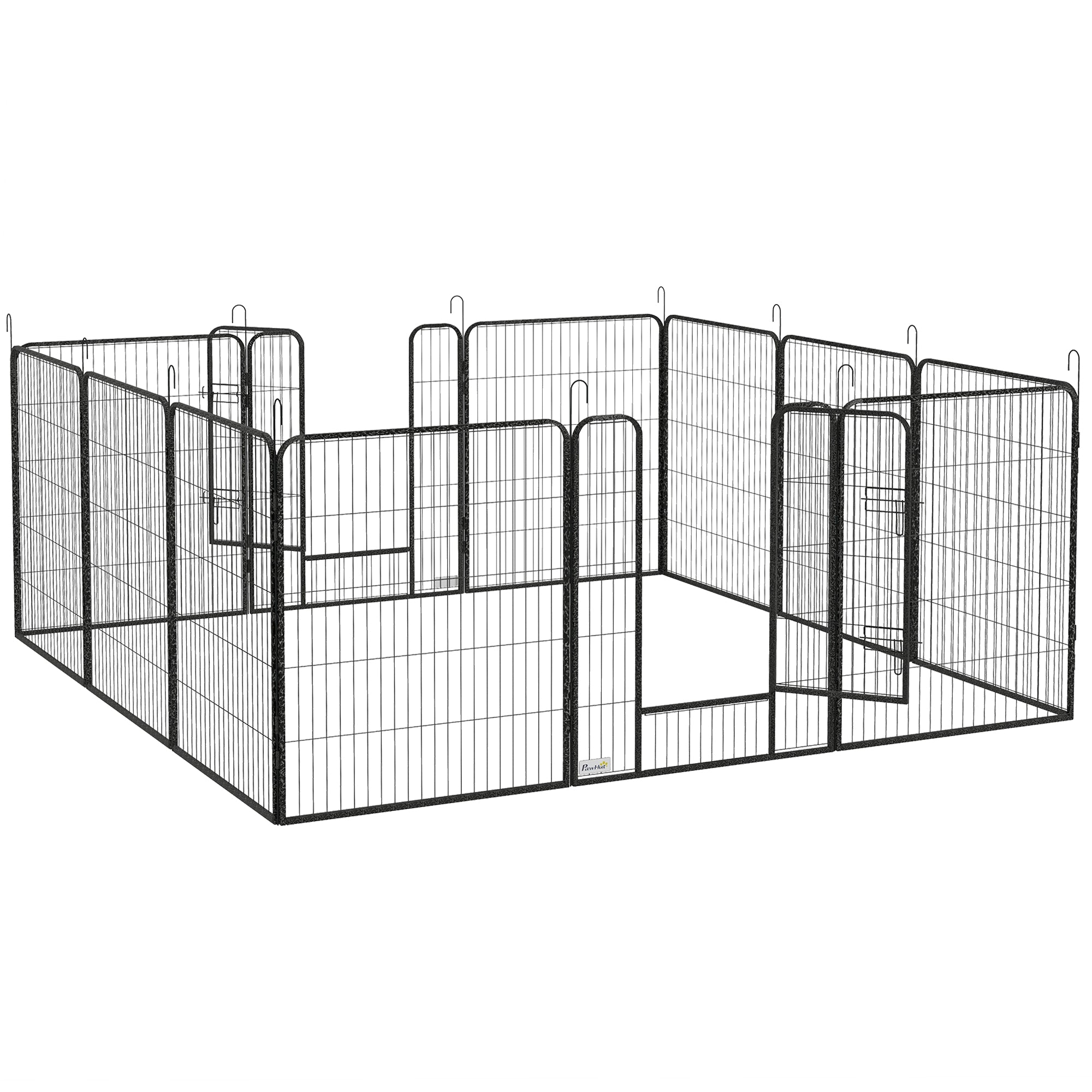 PawHut foldbar hvalpegård med 12 paneler — 100 cm høj, 2 låsbare døre, til inde/ude, grå